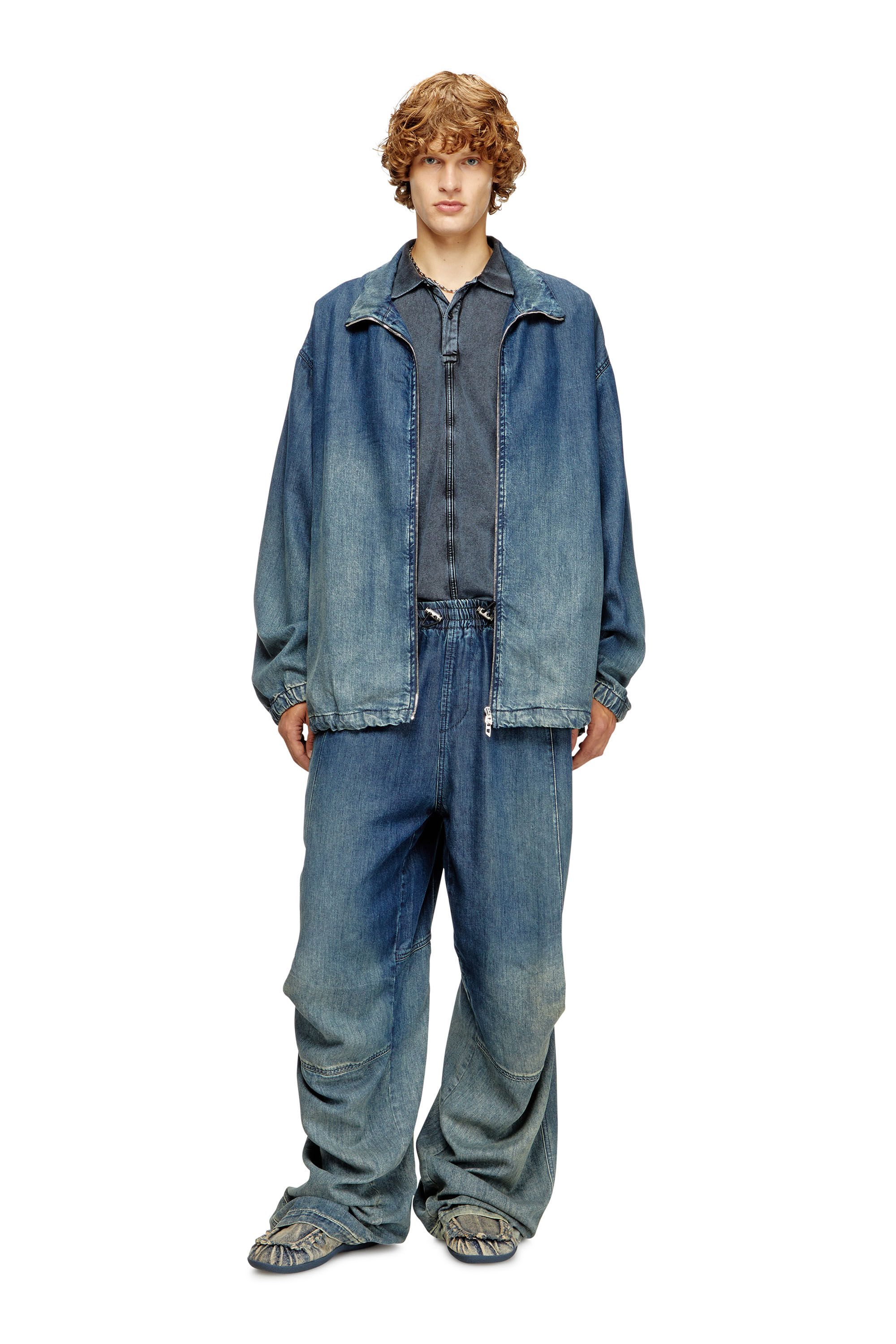 Diesel - D-KRAP-S6, Man's Zipped jacket in fluid denim in Medium blue - 1