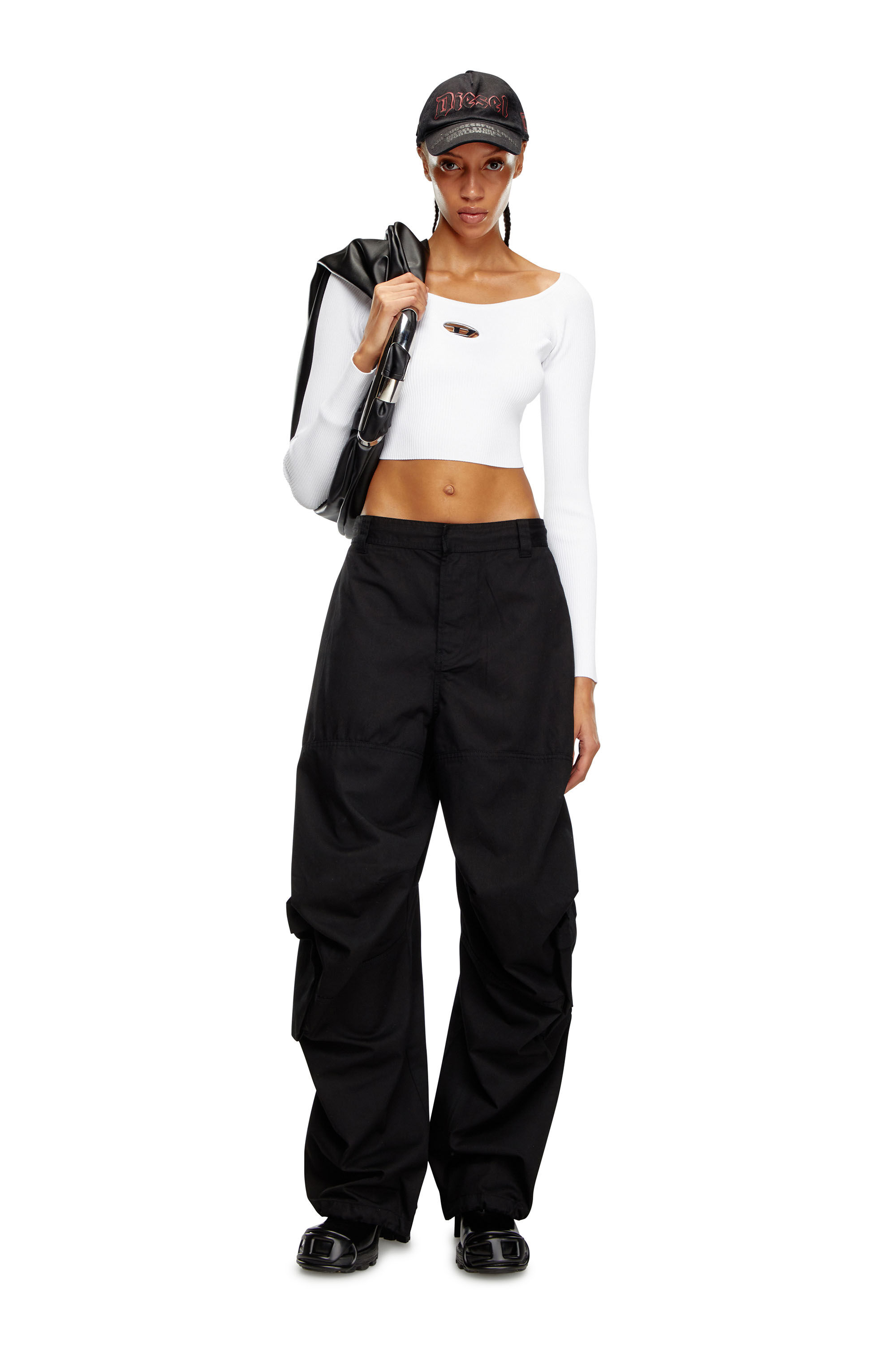 Diesel - M-VERA-LS, Top con escote de hombros descubiertos de tejido en canalé Mujer in Blanco - 1