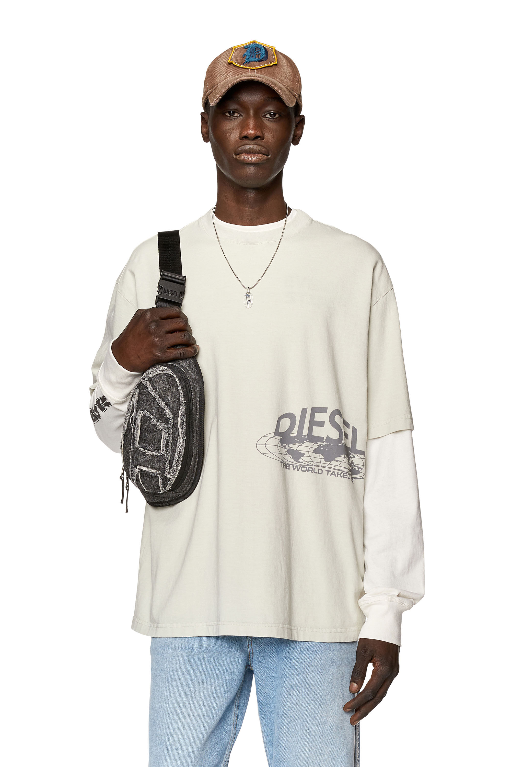 Diesel - T-WASH-L5, Man's T-shirt with Diesel world prints in White - 3