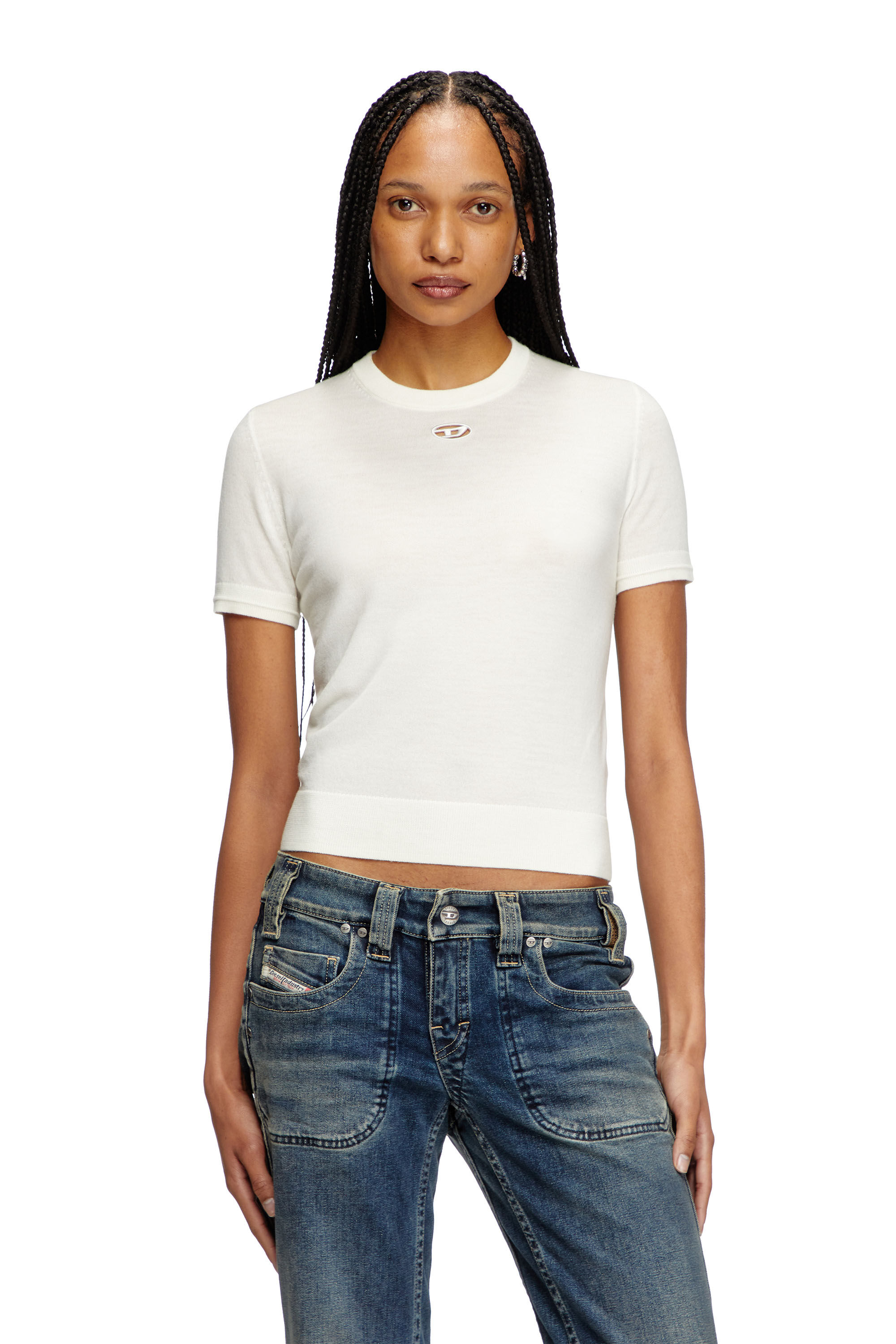 Diesel - M-ALINE, Jersey de manga corta de lana Mujer in Blanco - 3