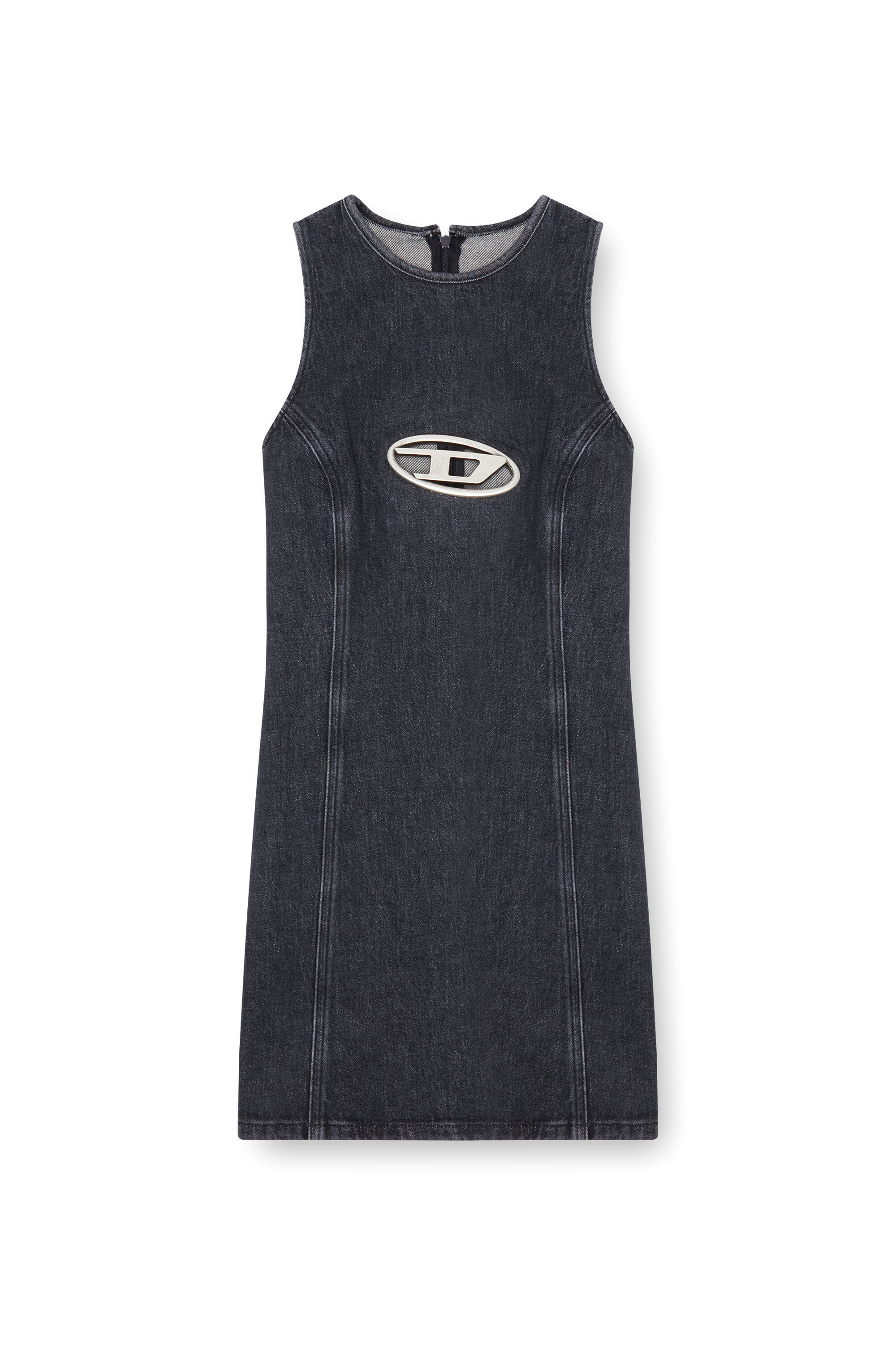 Diesel - DE-FERRIZ-FSD, Minivestido en denim con placa Oval D Mujer in Negro - 2