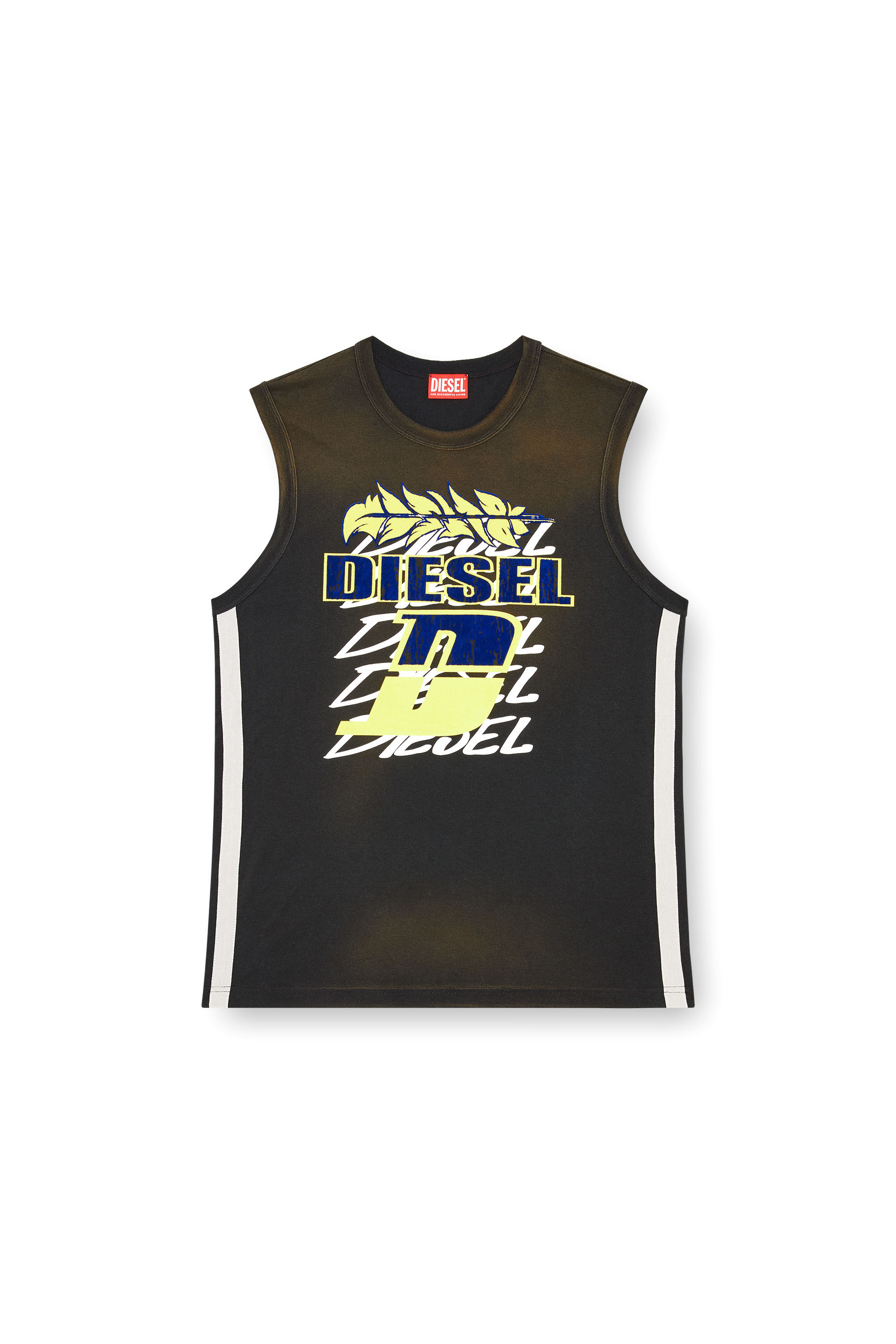 Diesel - T-BISCO-STRIPE, Man's Sun-faded tank top with side bands in Black - 2