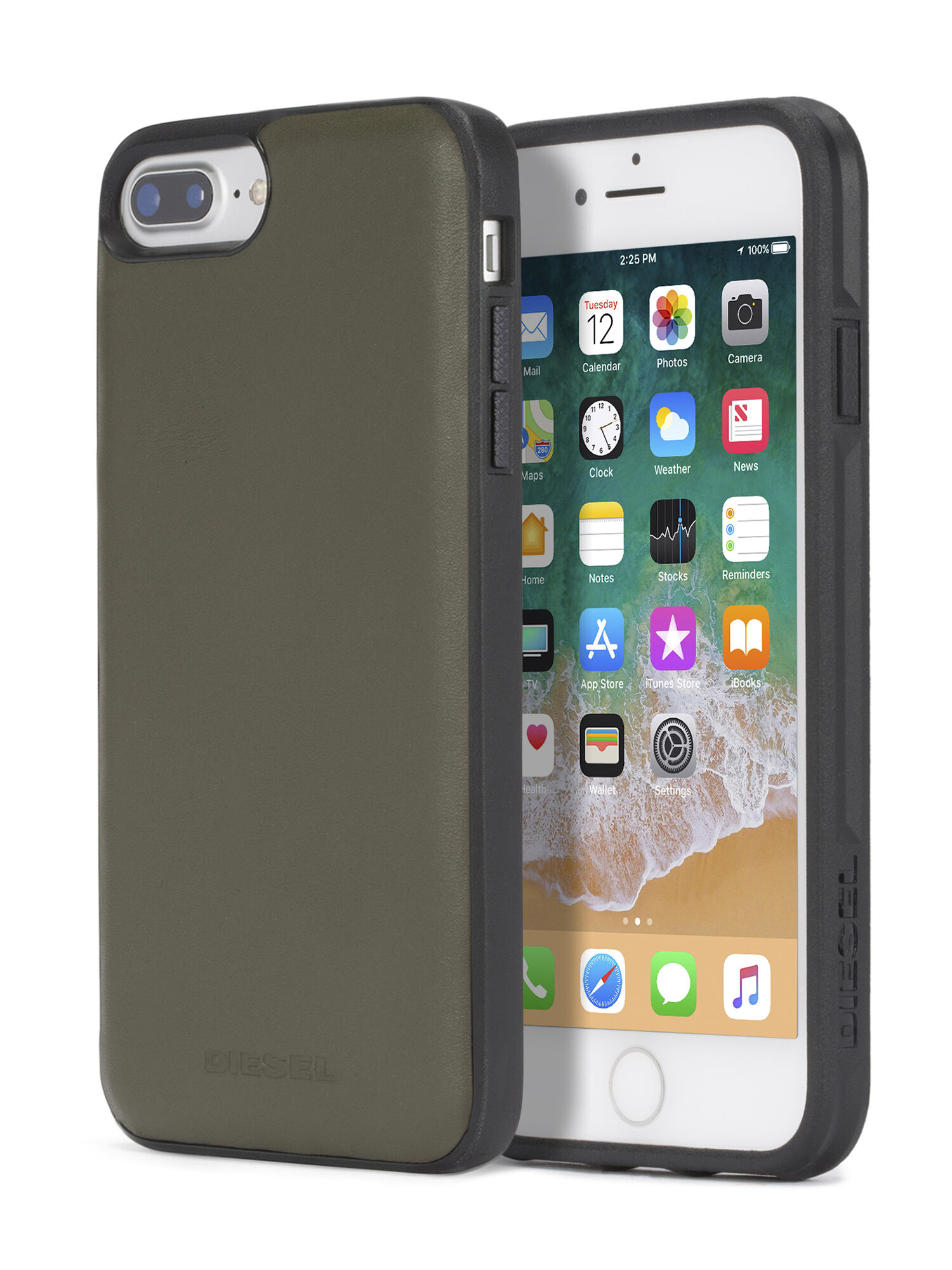 Diesel - OLIVE GREEN LEATHER IPHONE 8/7/6s/6 CASE, Olive Green - Image 1
