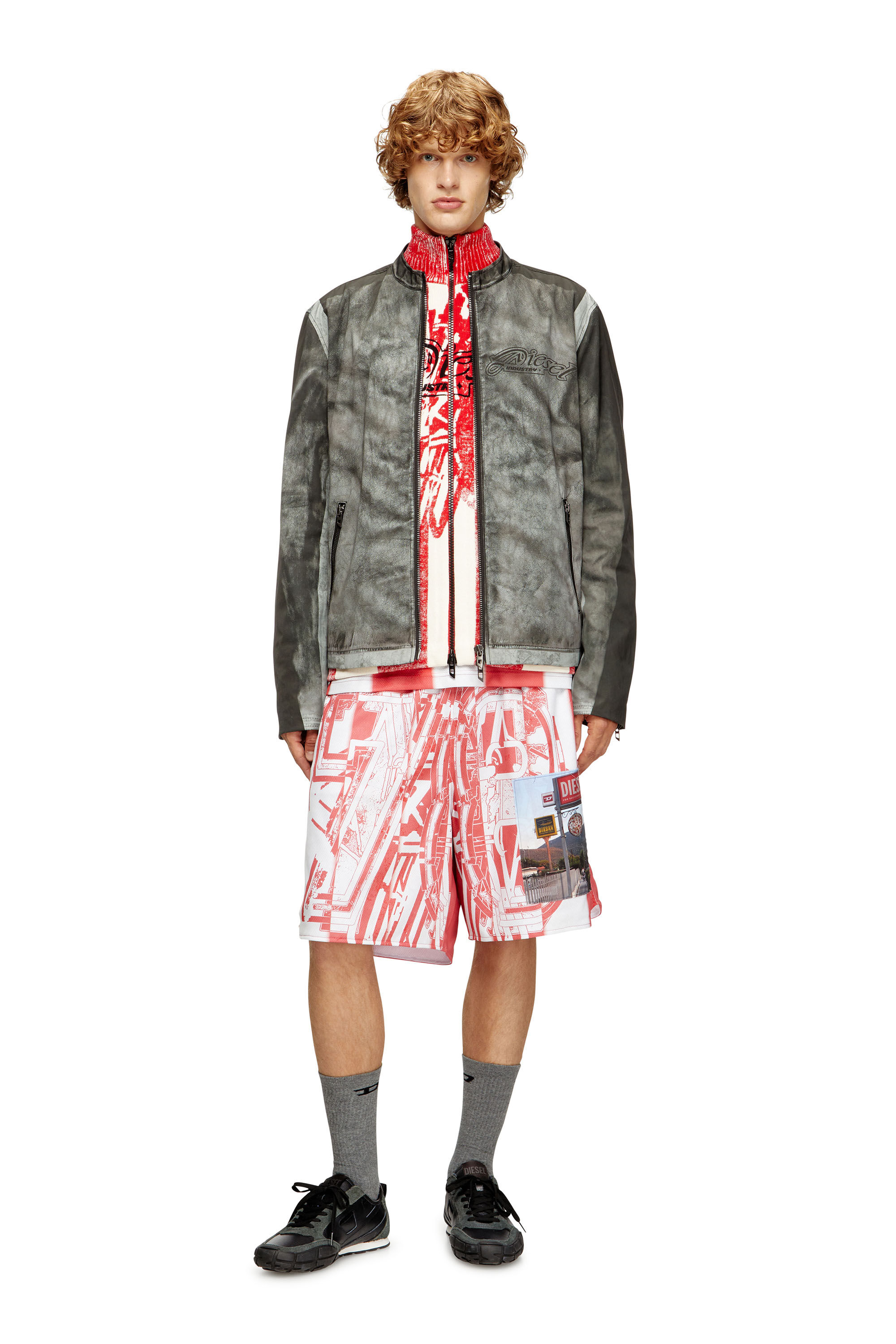 Diesel - P-KURT, Pantalones cortos a rayas con parches fotográficos Hombre in Multicolor - 1
