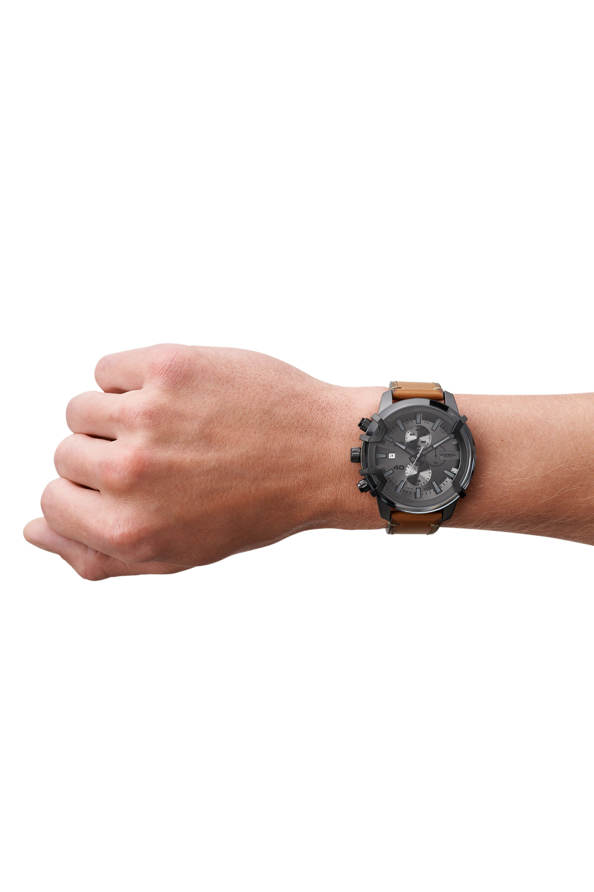 DZ4569 Man: Griffed chronograph brown leather watch | Diesel