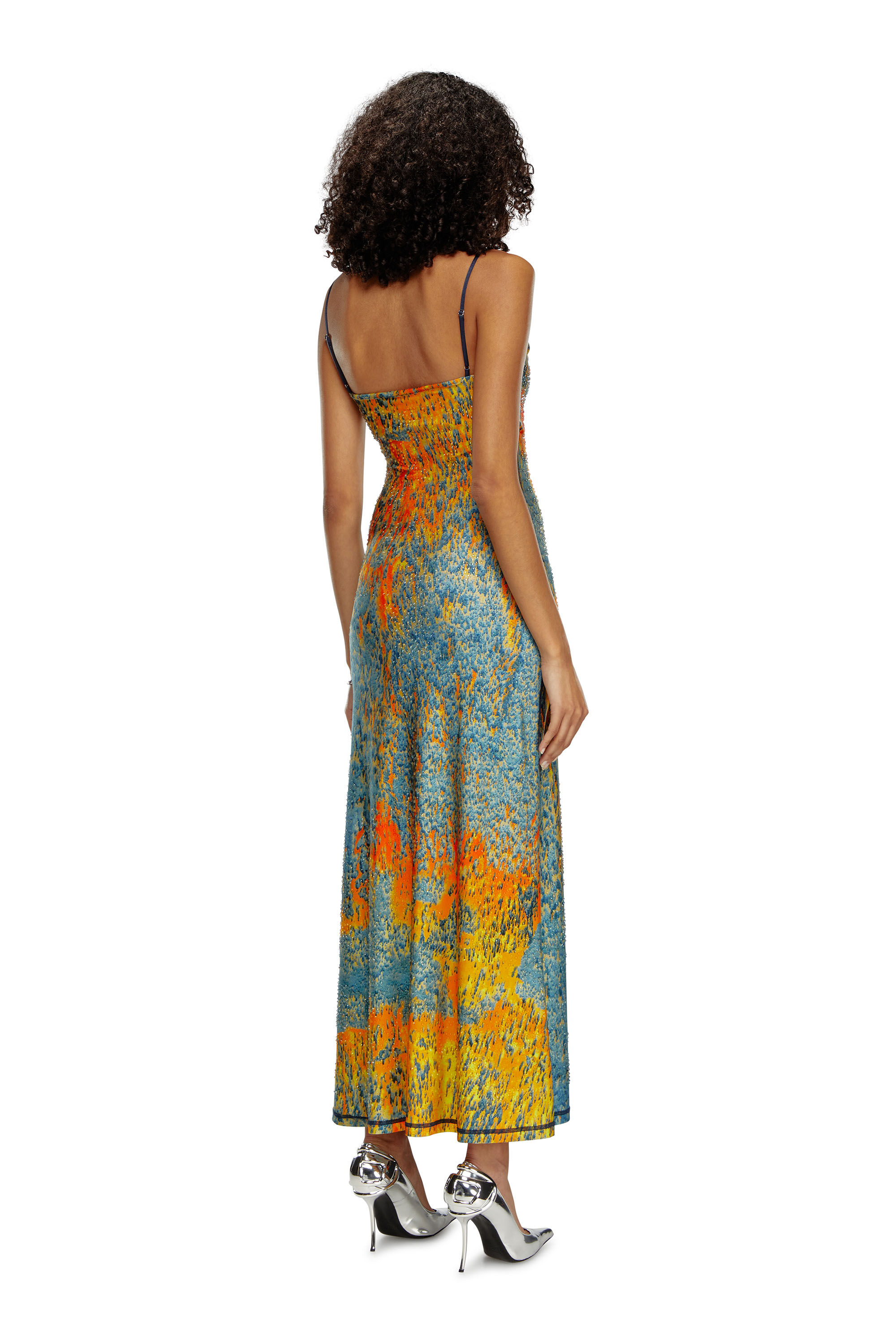 Women's Long printed dress with clear crystals | Multicolor Women's Long printed dress with clear crystals | Multicolor