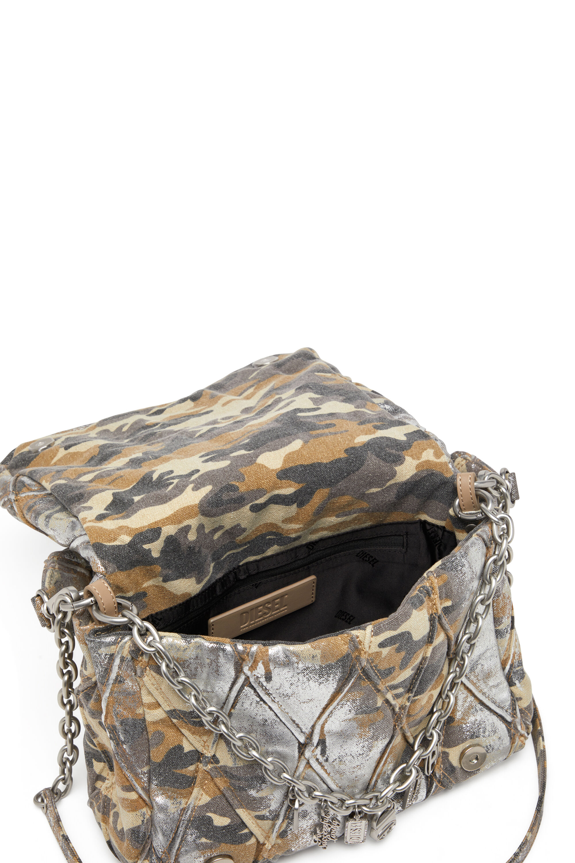 Diesel - CHARM-D SHOULDER M, Woman's Charm-D M-Shoulder bag in metallic camo canvas in Multicolor/Brown - 2