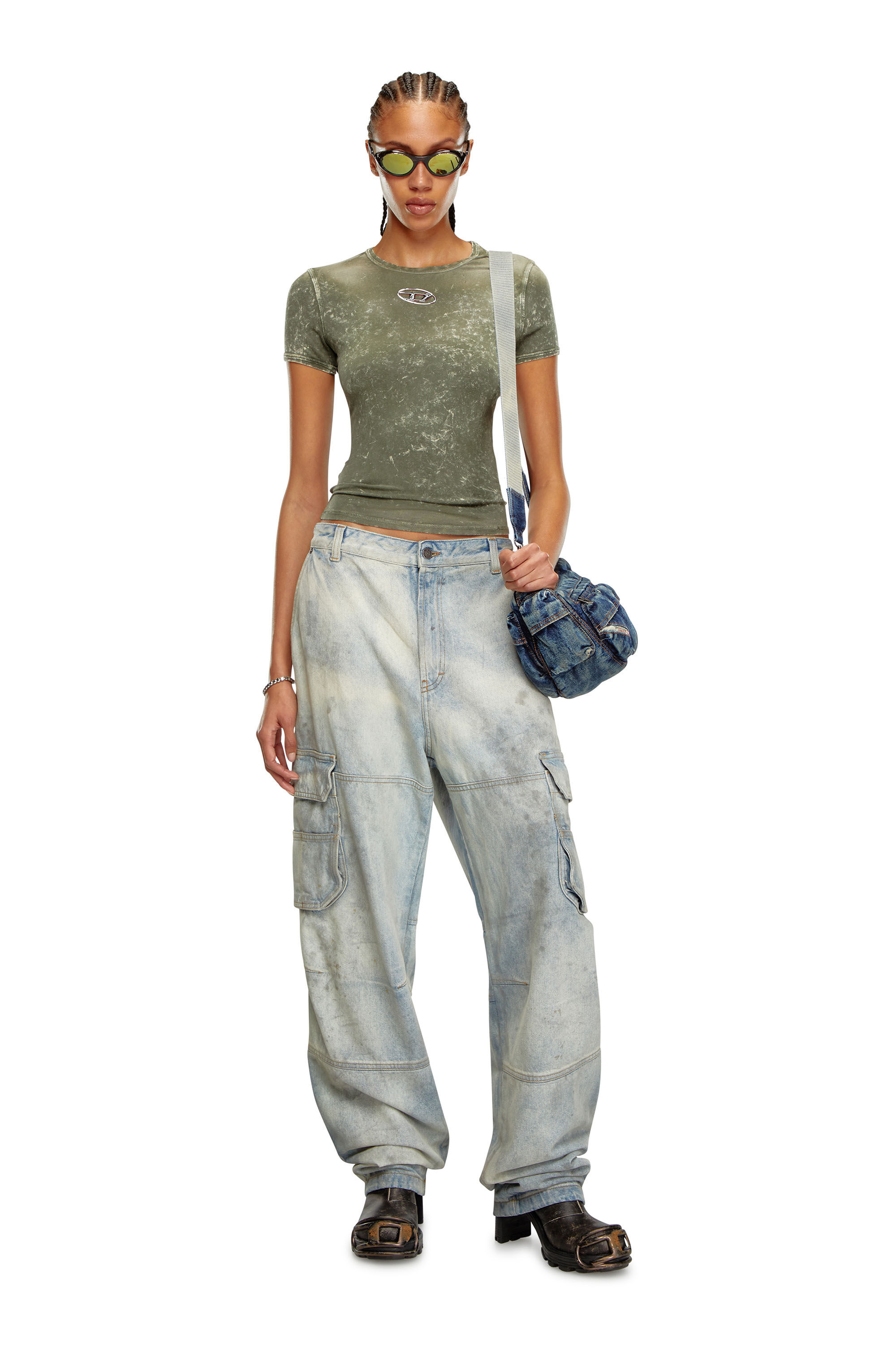 Women's Marble-effect T-shirt in stretch jersey | Green | Diesel