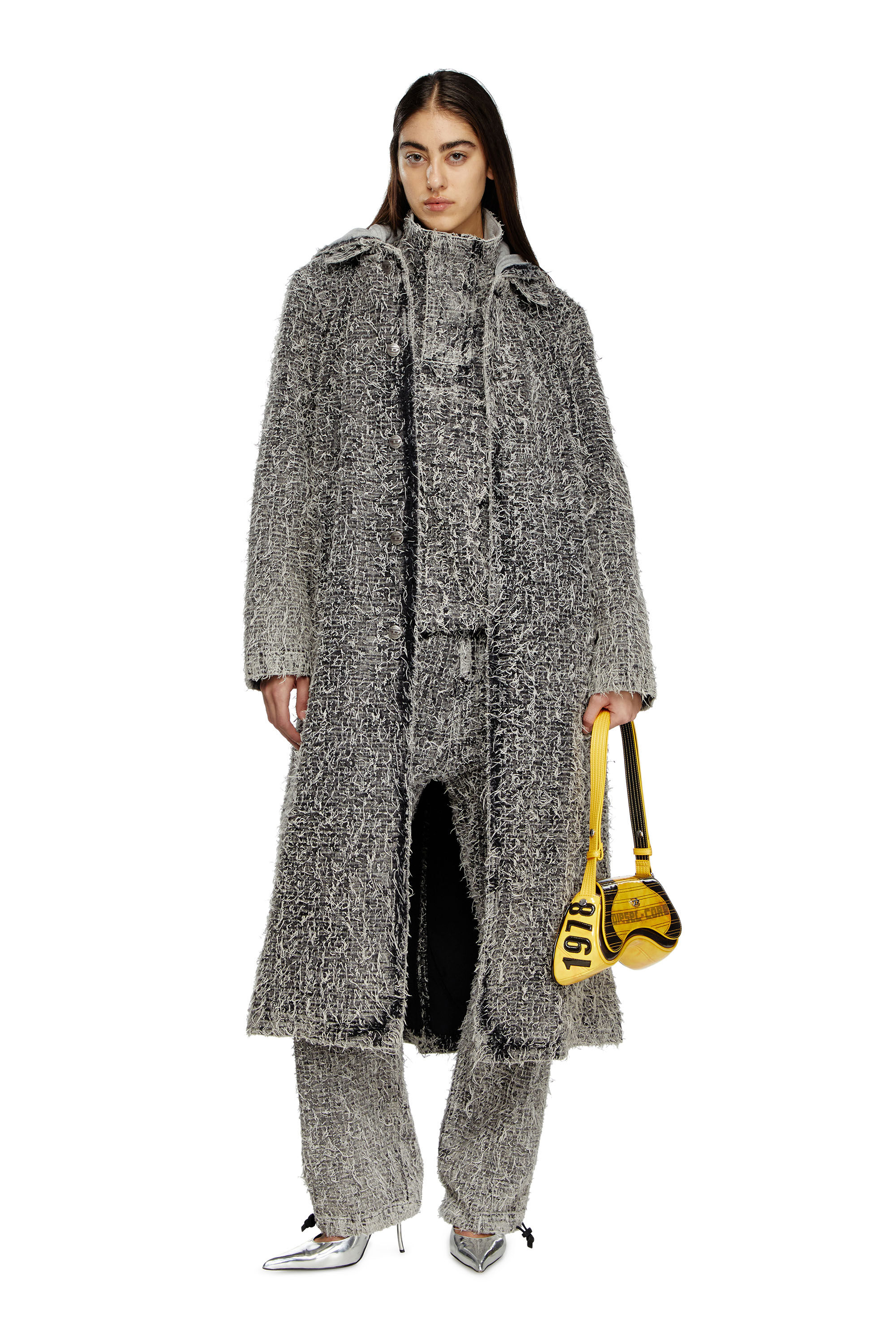 Women's Hooded coat in bouclé denim | Black | Diesel