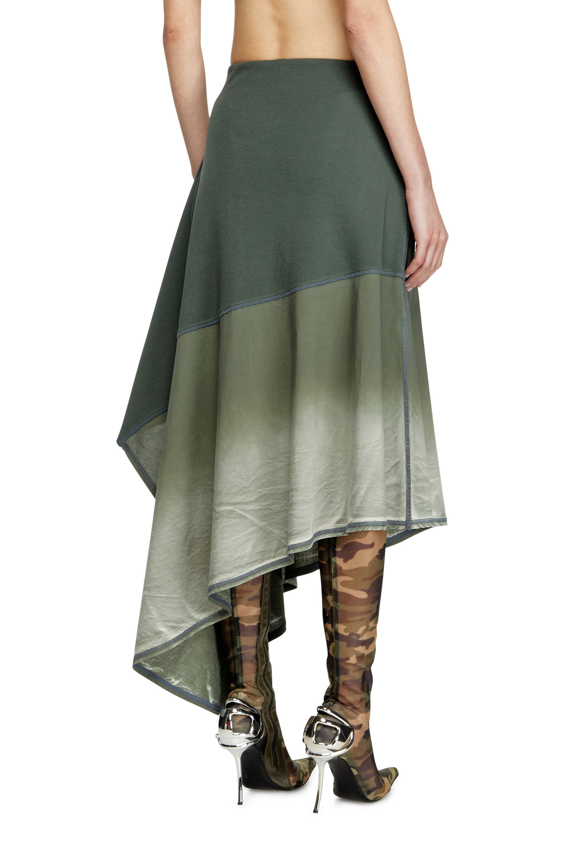 Women's Spliced asymmetrical midi skirt | Green | Diesel Women's Spliced asymmetrical midi skirt | Green | Diesel