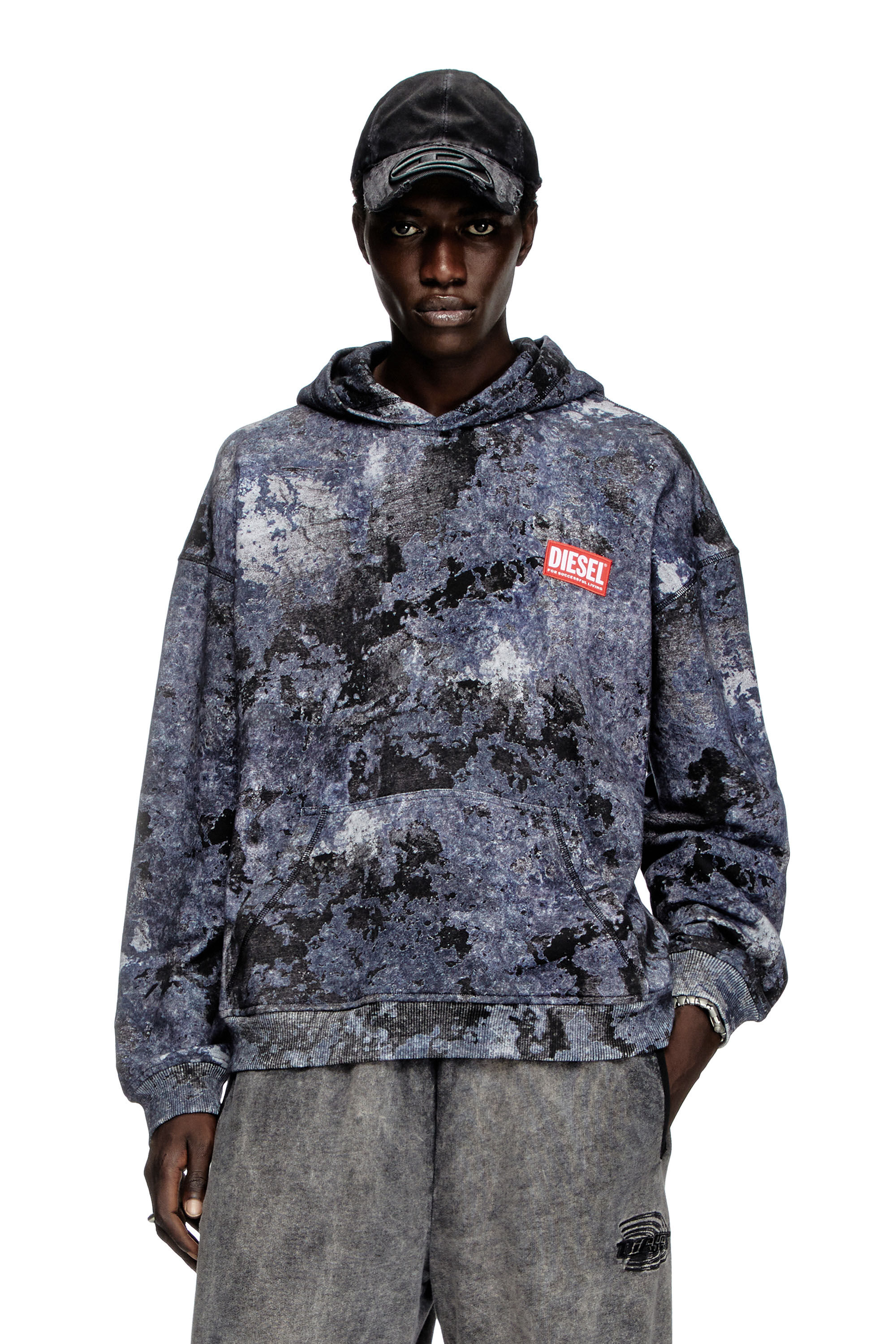 Diesel - S-BOXT-HOOD-R8, Sudadera con capucha con burn-out y efecto mármol Hombre in Azul marino - 3