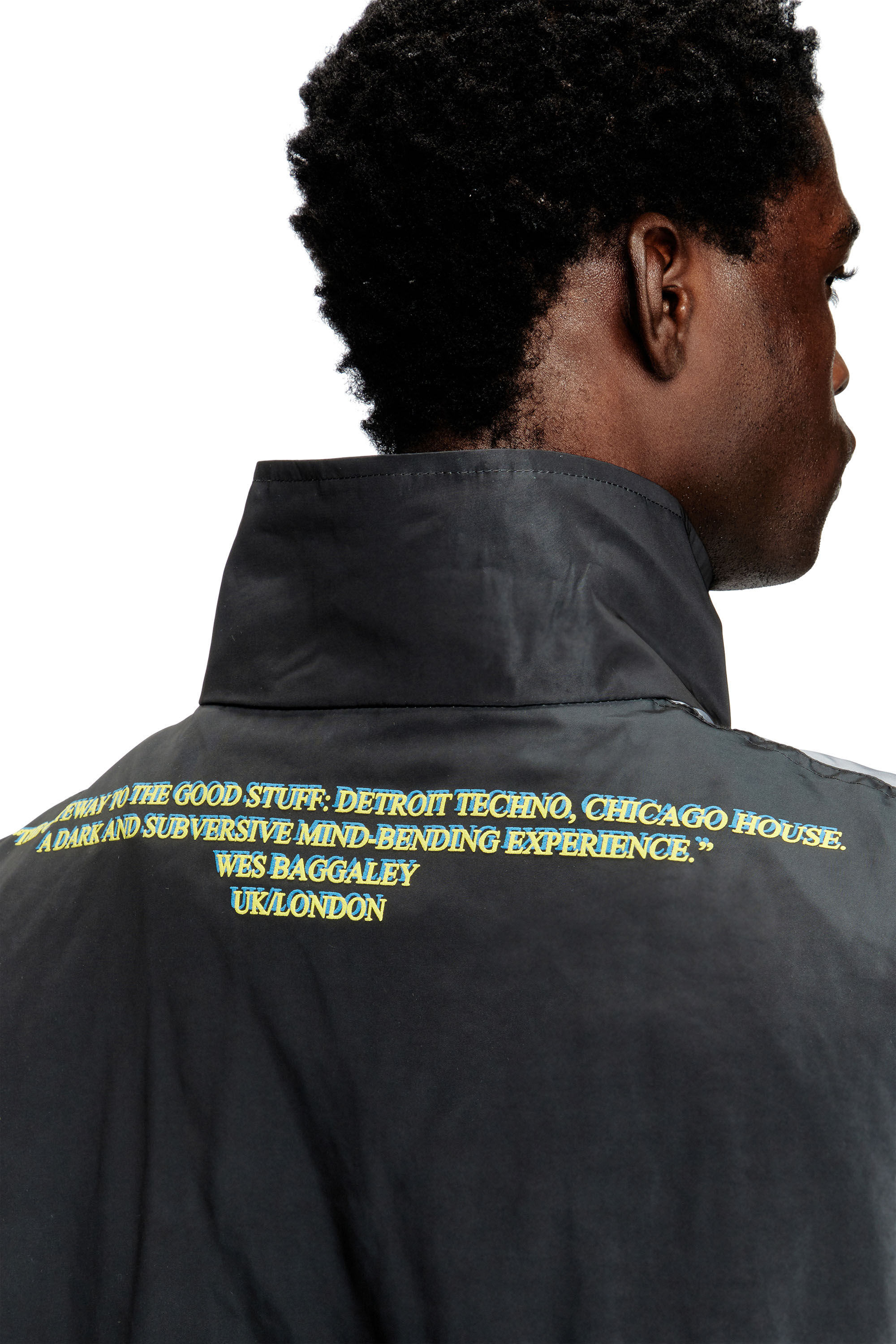 Diesel - J-ERIK, Unisex's Tech-jersey jacket with lyrics print in Black - 4