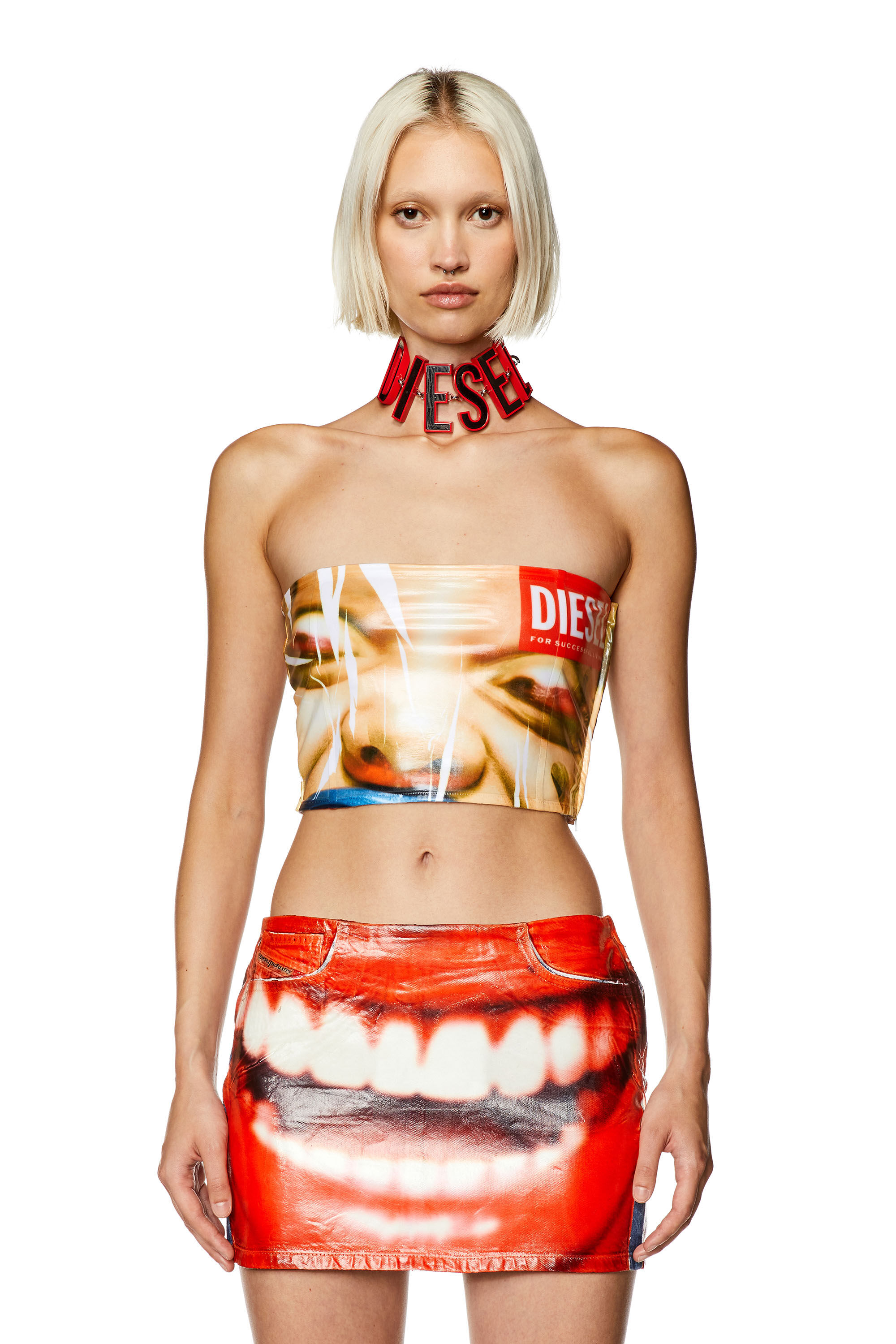Women's Tube top with face print | Beige | Diesel