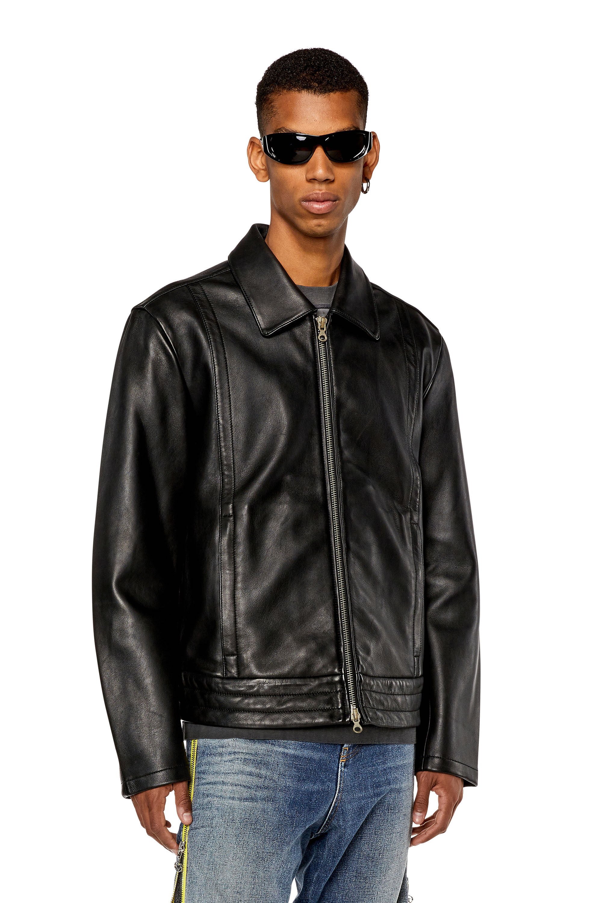 Men's Shirt jacket in supple leather | Black | Diesel