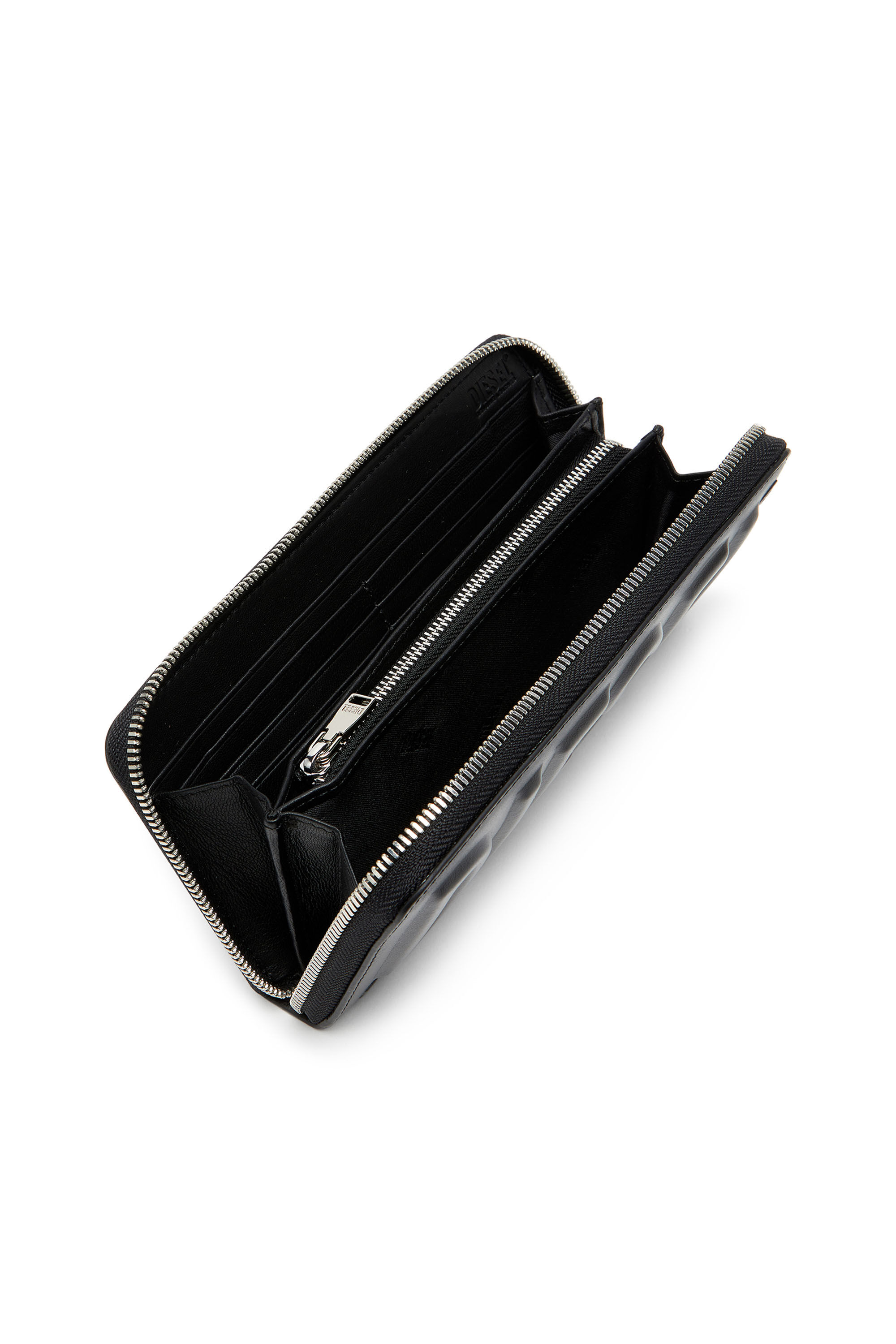 【返品?交換対象商品】 Men's Long zip wallet in logo-embossed leather | Black | Diesel 小物