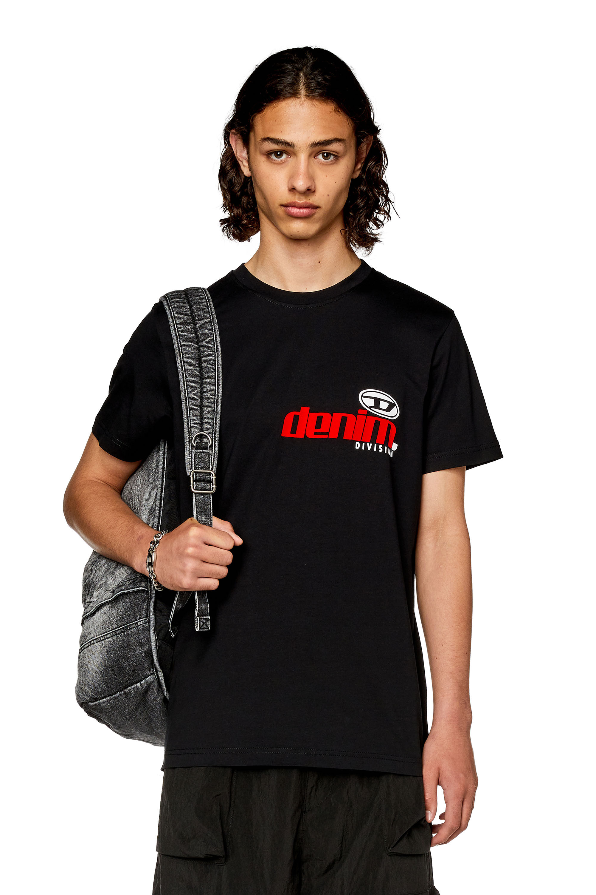 Diesel - T-DIEGOR-L14, Man's T-shirt with shiny and flocked print in Black - 3