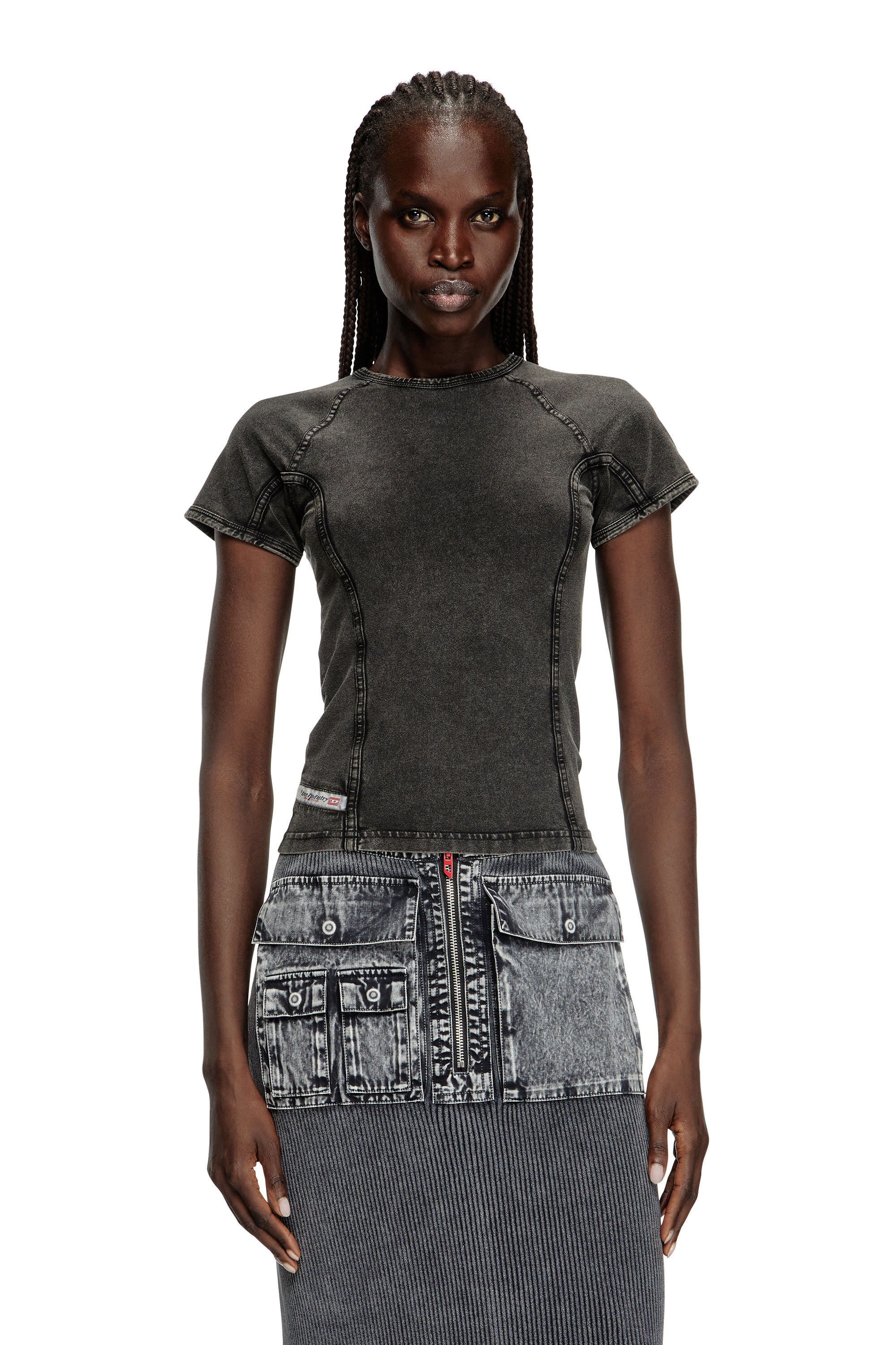 Women's Denim-effect top in stretch jersey | Black | Diesel Women's Denim-effect top in stretch jersey | Black | Diesel