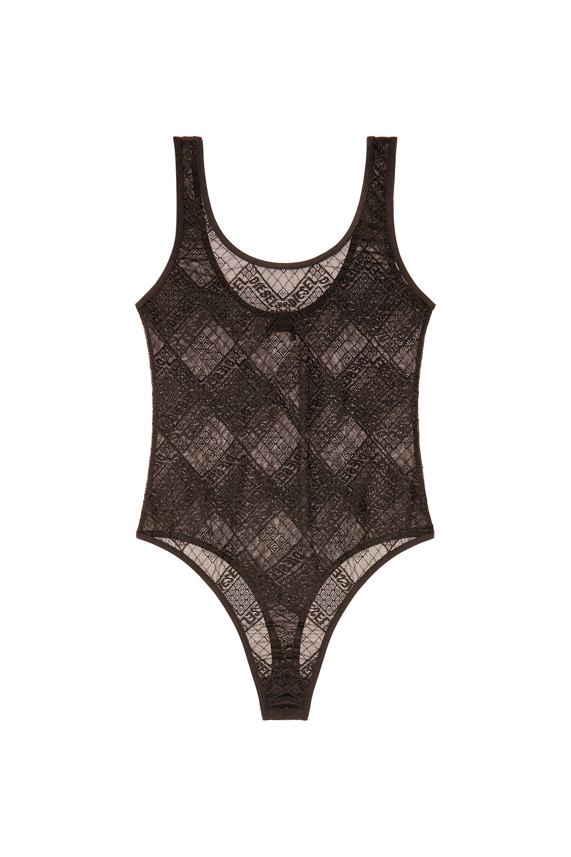 Diesel - UFBY-FLORIA-L, Woman's Bodysuit in stretch logo lace in Black - 4