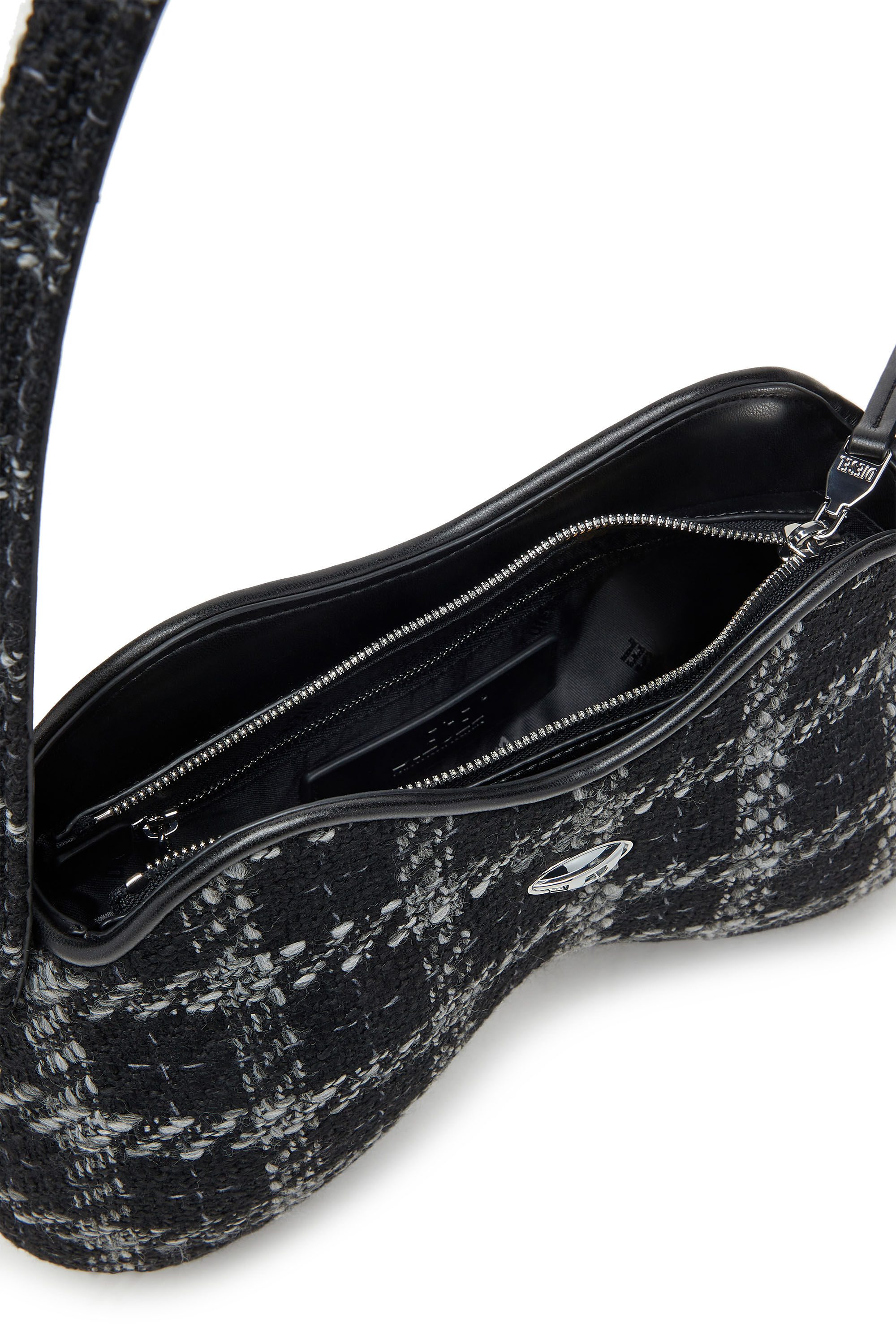 Diesel - DOUBLE-D SHOULDER, Bolso de hombro con motivo de pata de gallo Mujer in Negro - 2