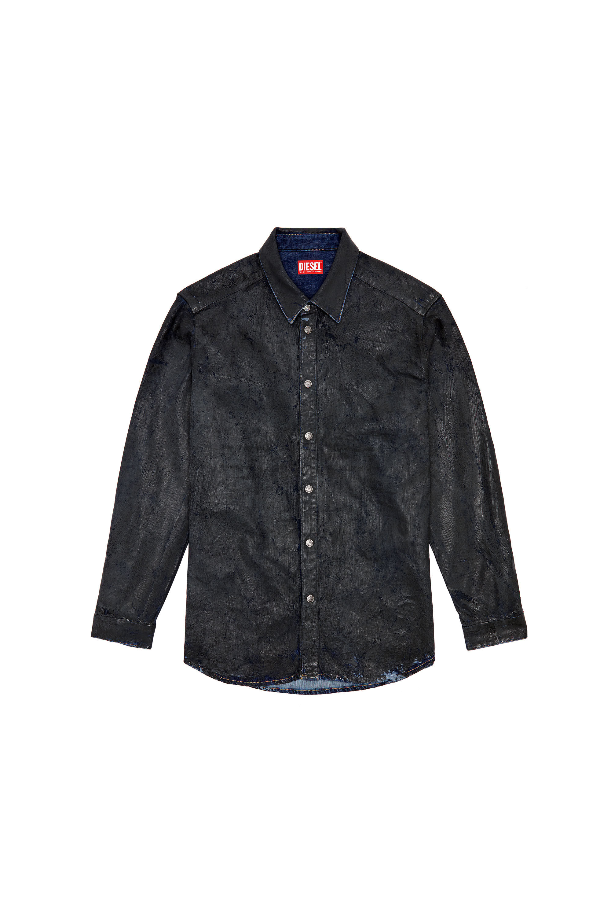 Camisa de denim con recubrimiento craquelado Hombre | Negro | Diesel