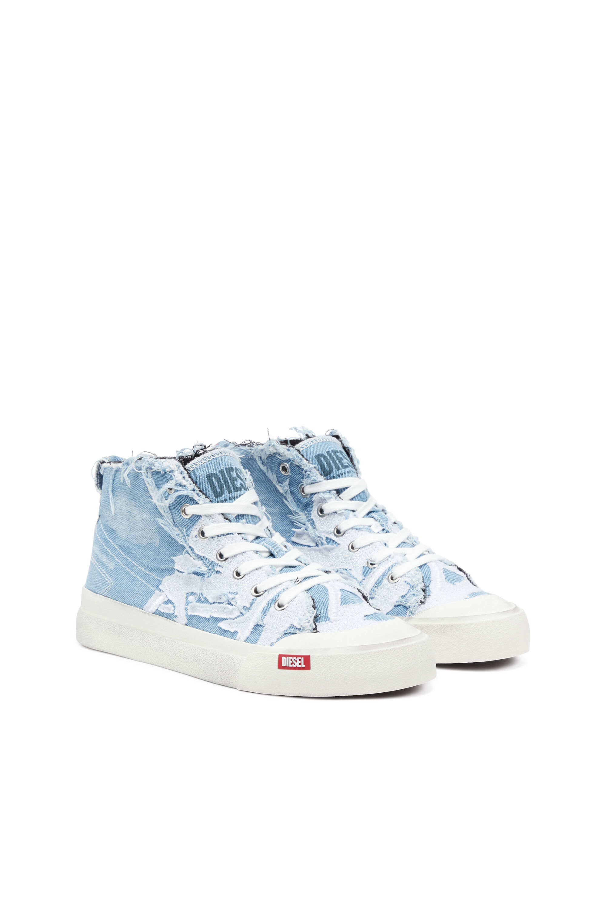 Men's S-Athos Mid-Destroyed gauze and denim high-top sneakers 