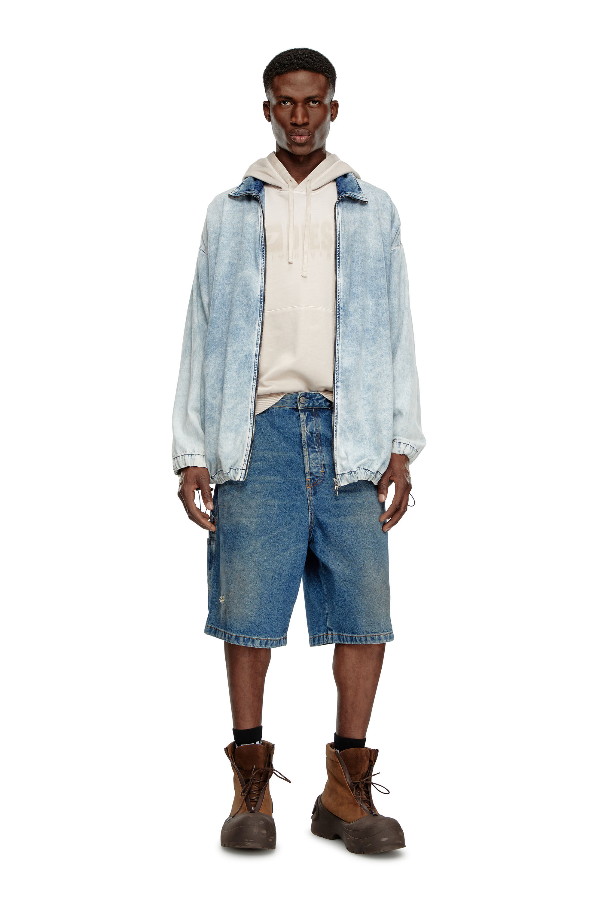 Diesel - D-LIVERY-SHORT, Man's Denim utility shorts with dusty wash in Medium blue - 1
