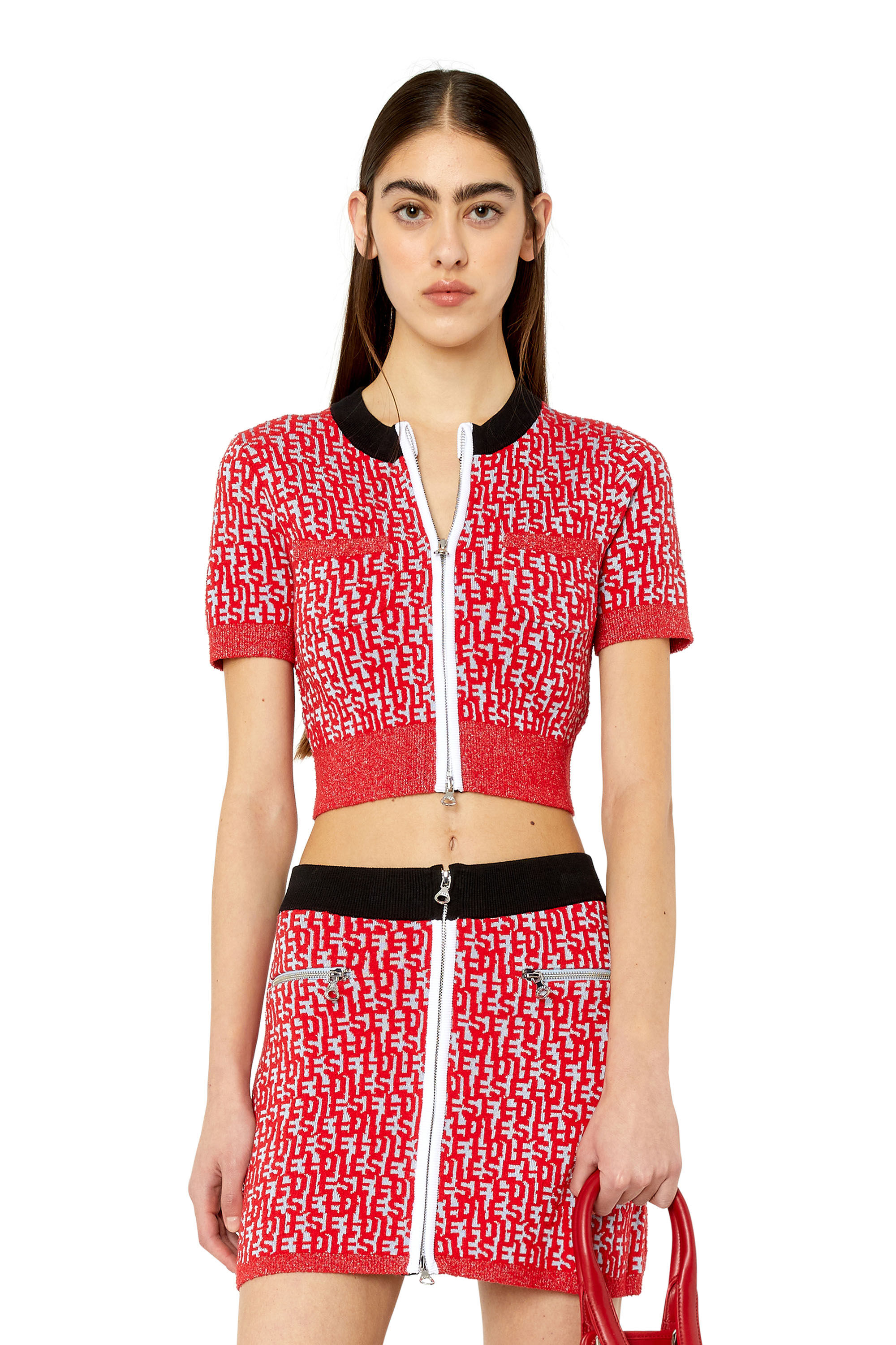 Diesel - M-ATHILDE, Minicárdigan con monogram de punto bouclé Mujer in Multicolor - 3