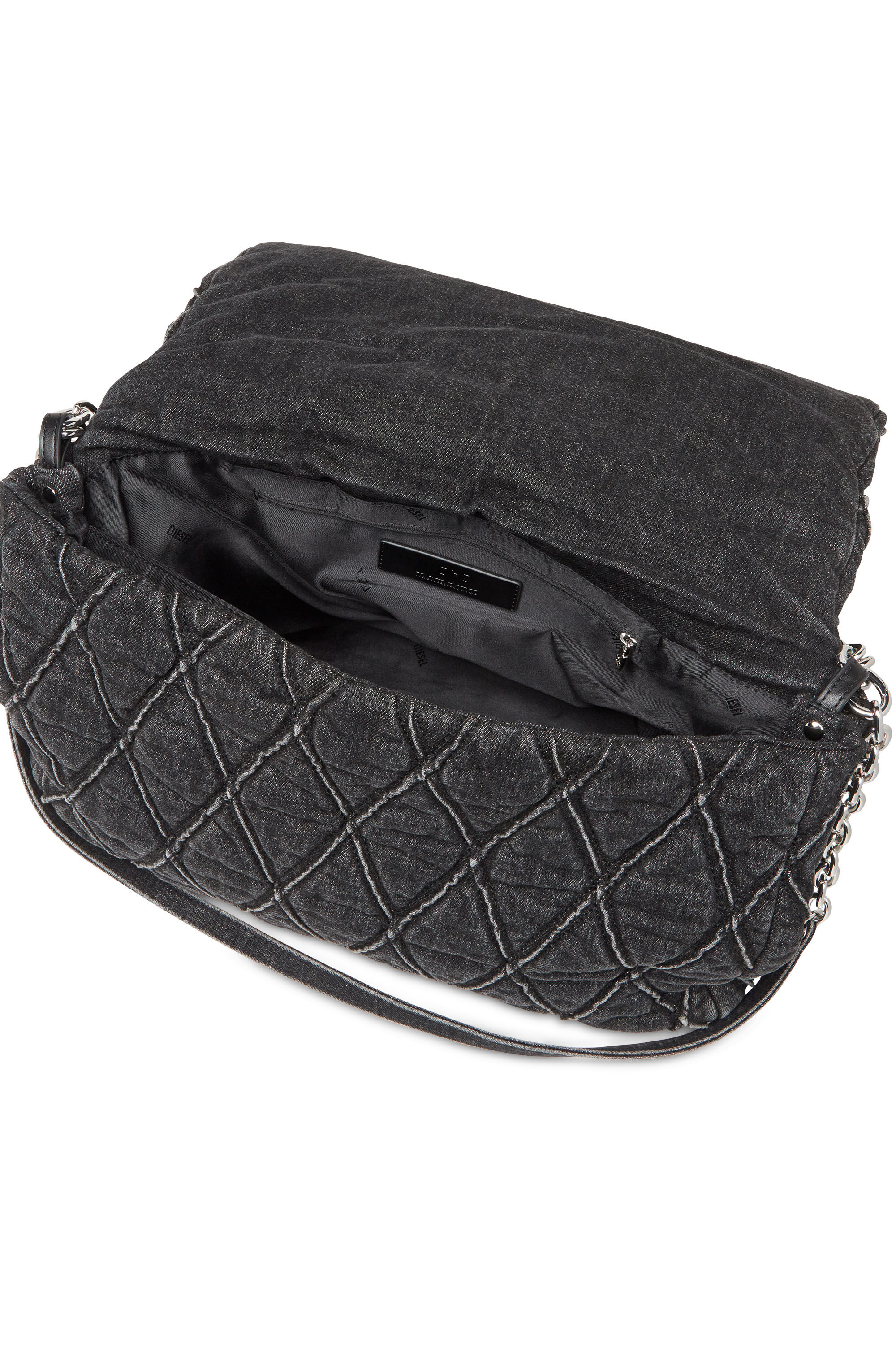 Women's Charm-D Shoulder L bag in quilted Denim | Black | Diesel