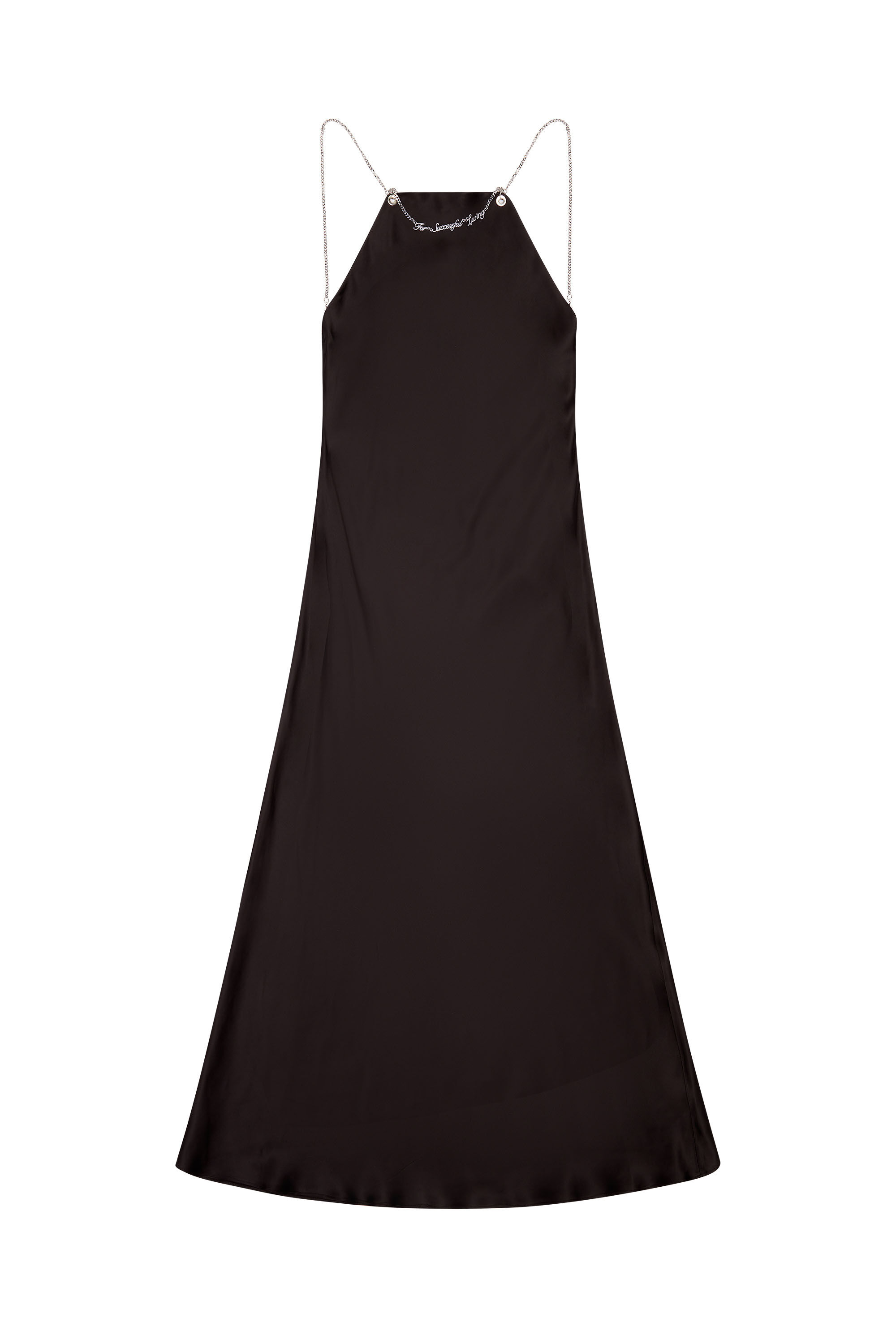 Women's Satin midi skirt with chain necklace | Black | Diesel