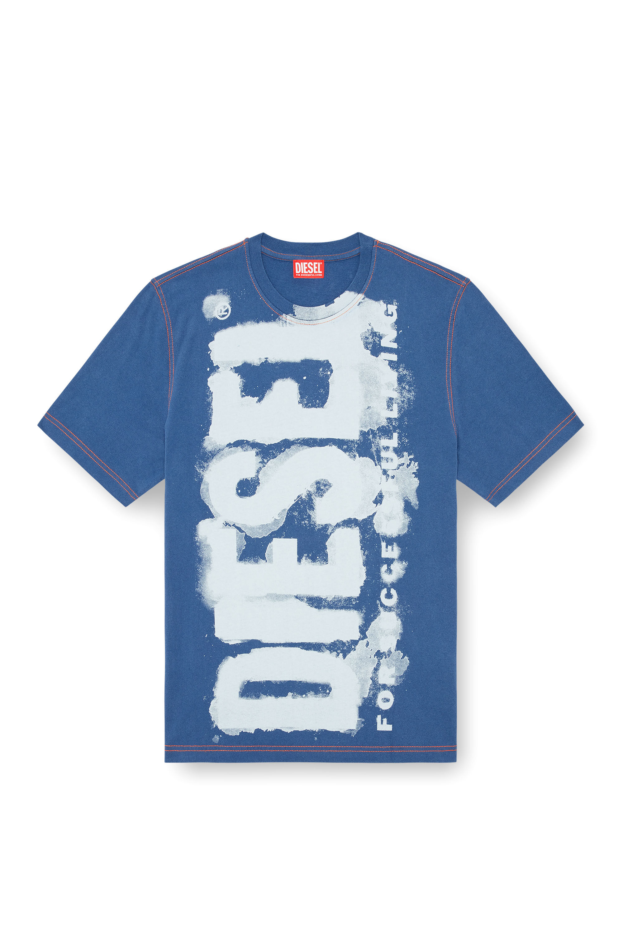 Diesel - T-ADJUST-Q4, Man's T-shirt with splotched logo in Azure - 2