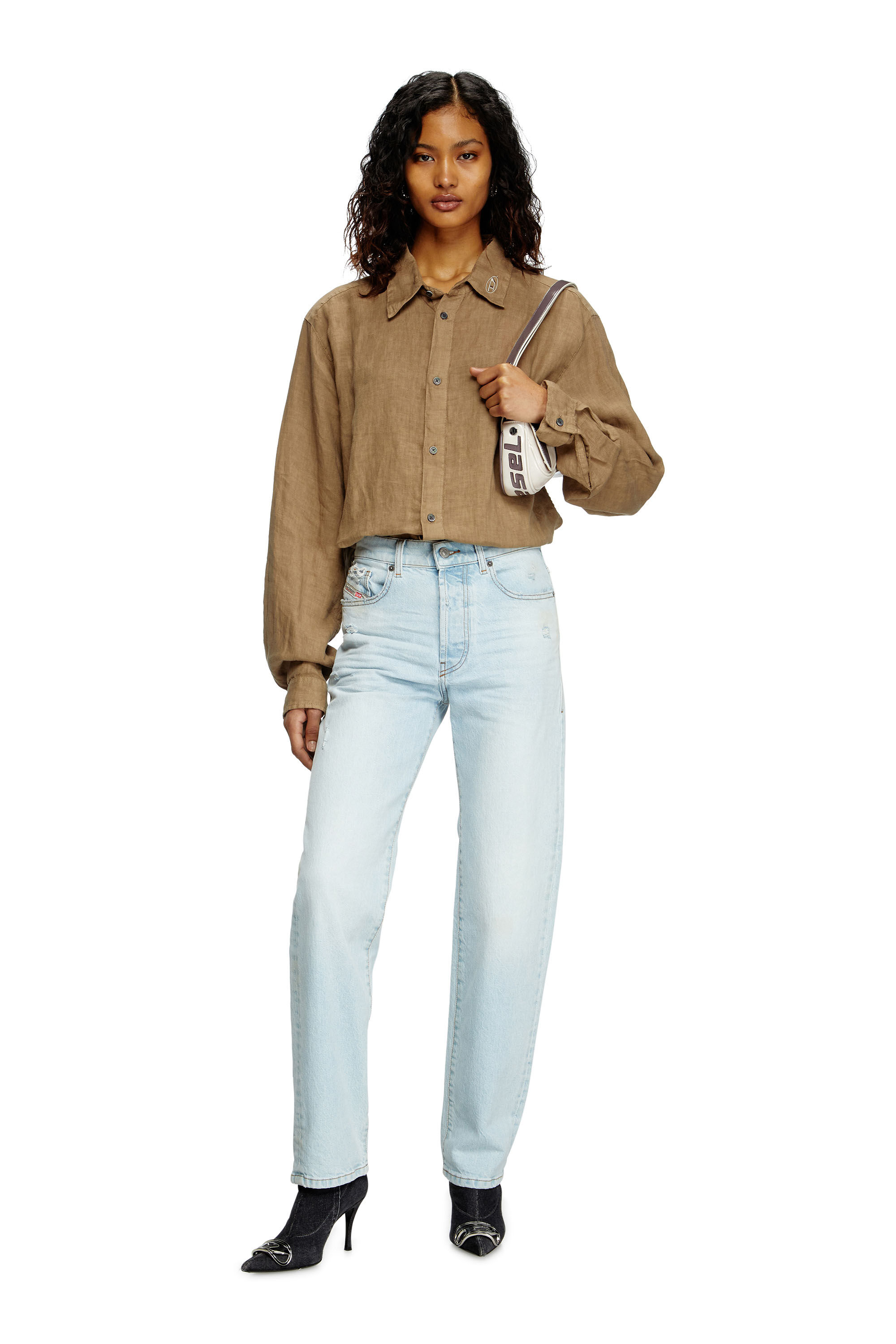 デニム・ジーパン DIESEL d-ark cotton jeans with laminated effect Grigio Diesel Metallic D-ARK Straight Leg Jeans - Fabric of Society