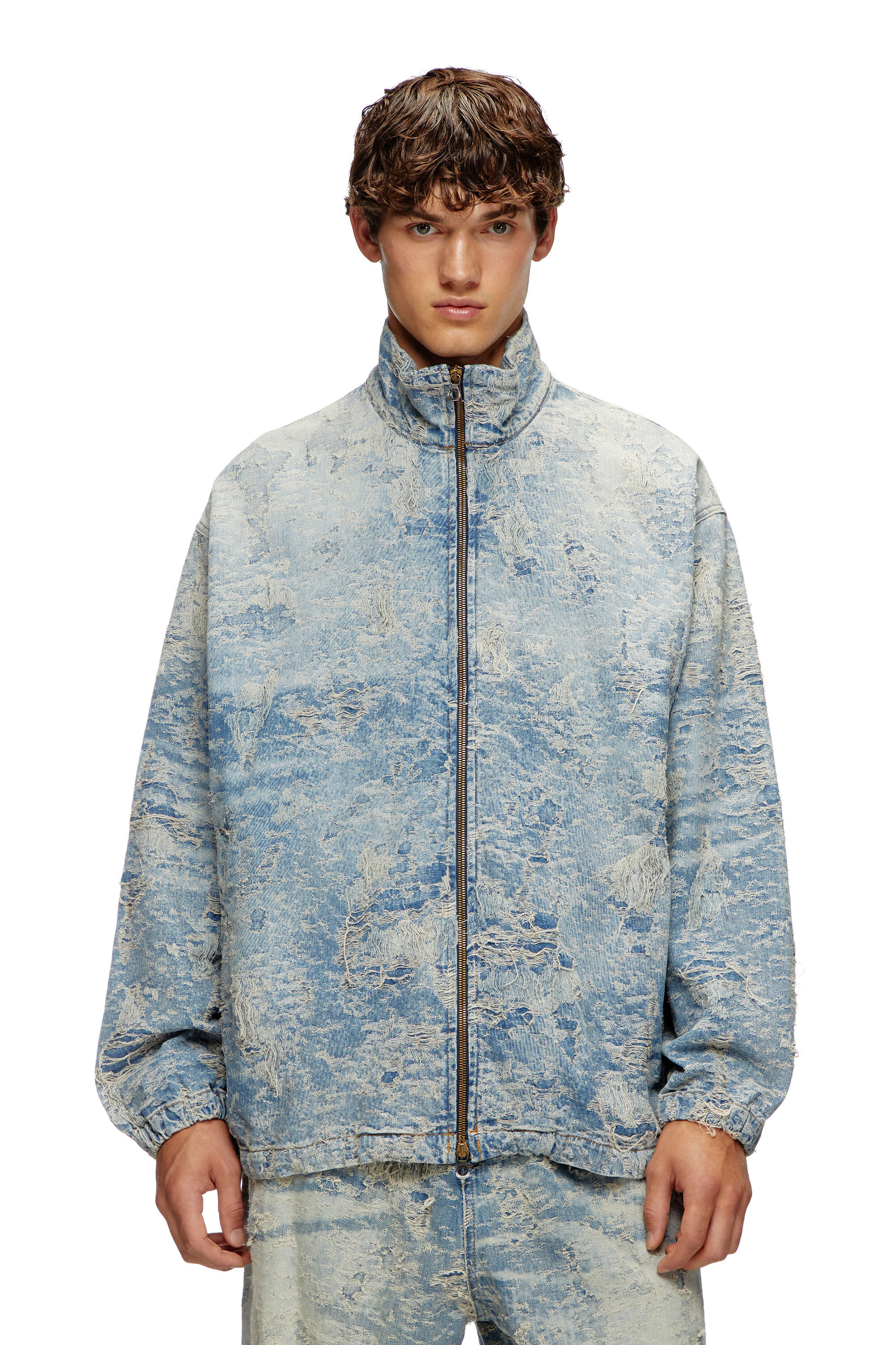 Diesel - D-KRAP-FSF, Chaqueta con cremallera de denim en jacquard con efecto de suciedad Unisex in Azul marino - 3
