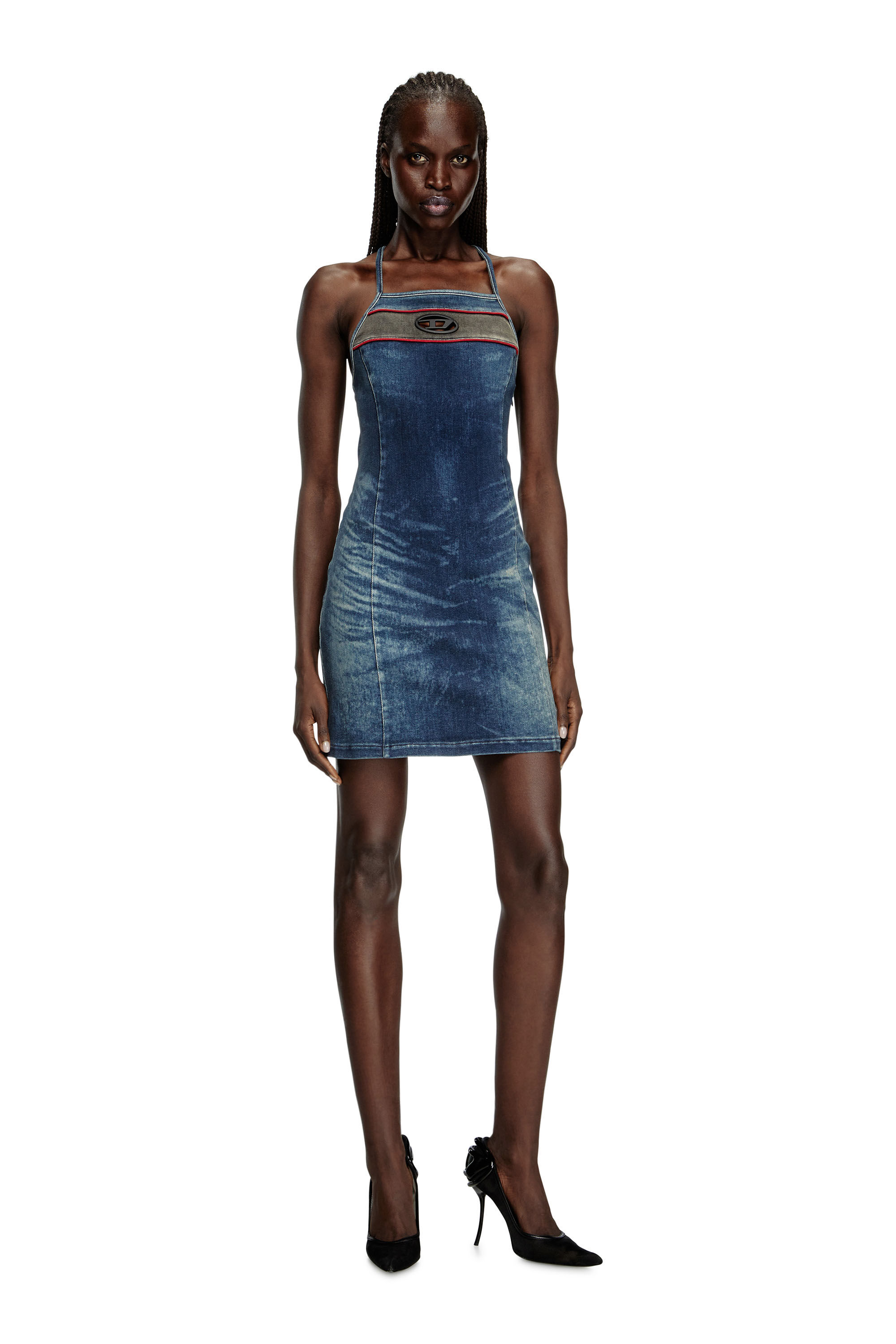 Women's Short dress in stretch bicolour denim | Blue | Diesel