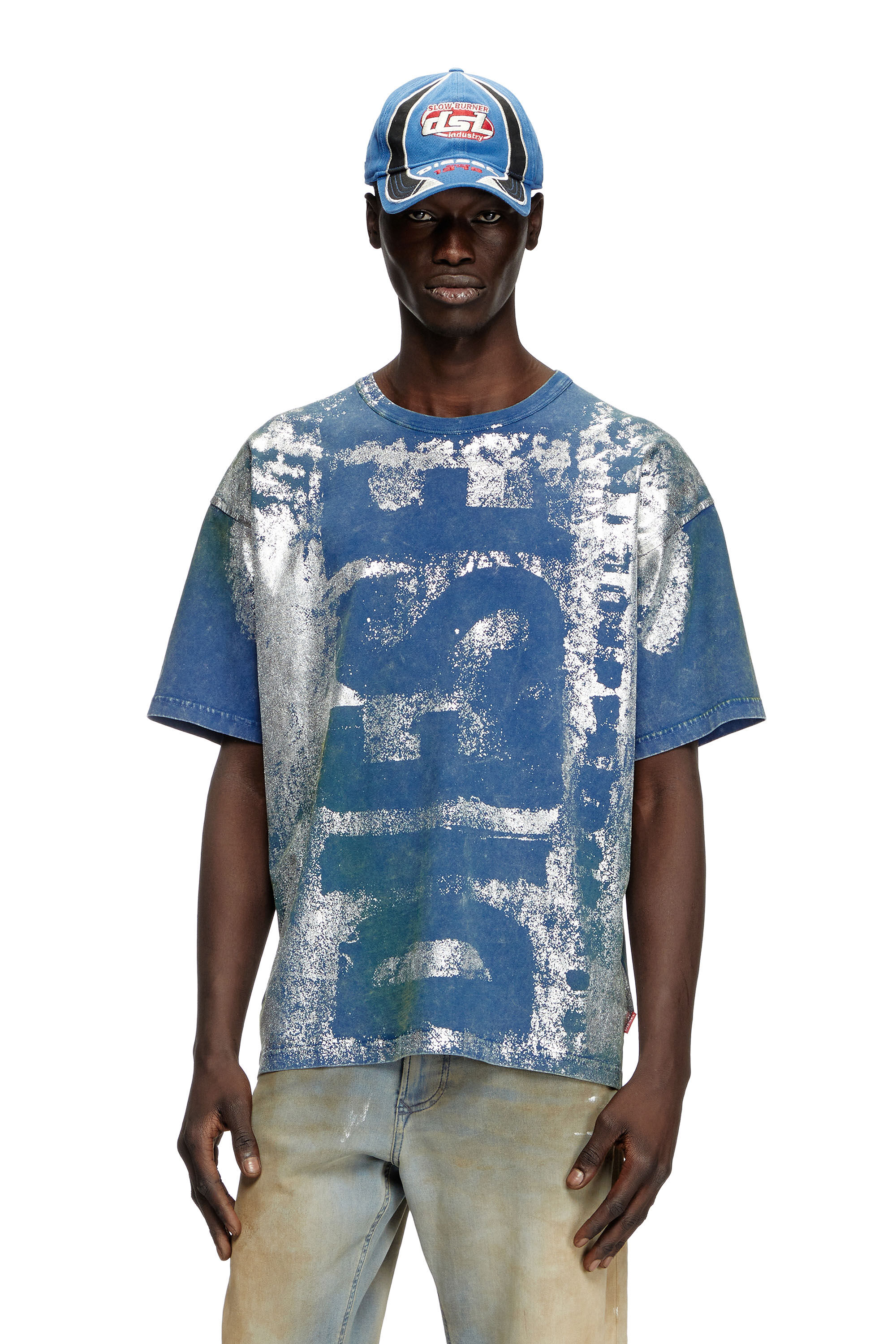 Diesel - T-BOXT-R2, Man's Logo T-shirt with metallic effects in Blue - 3