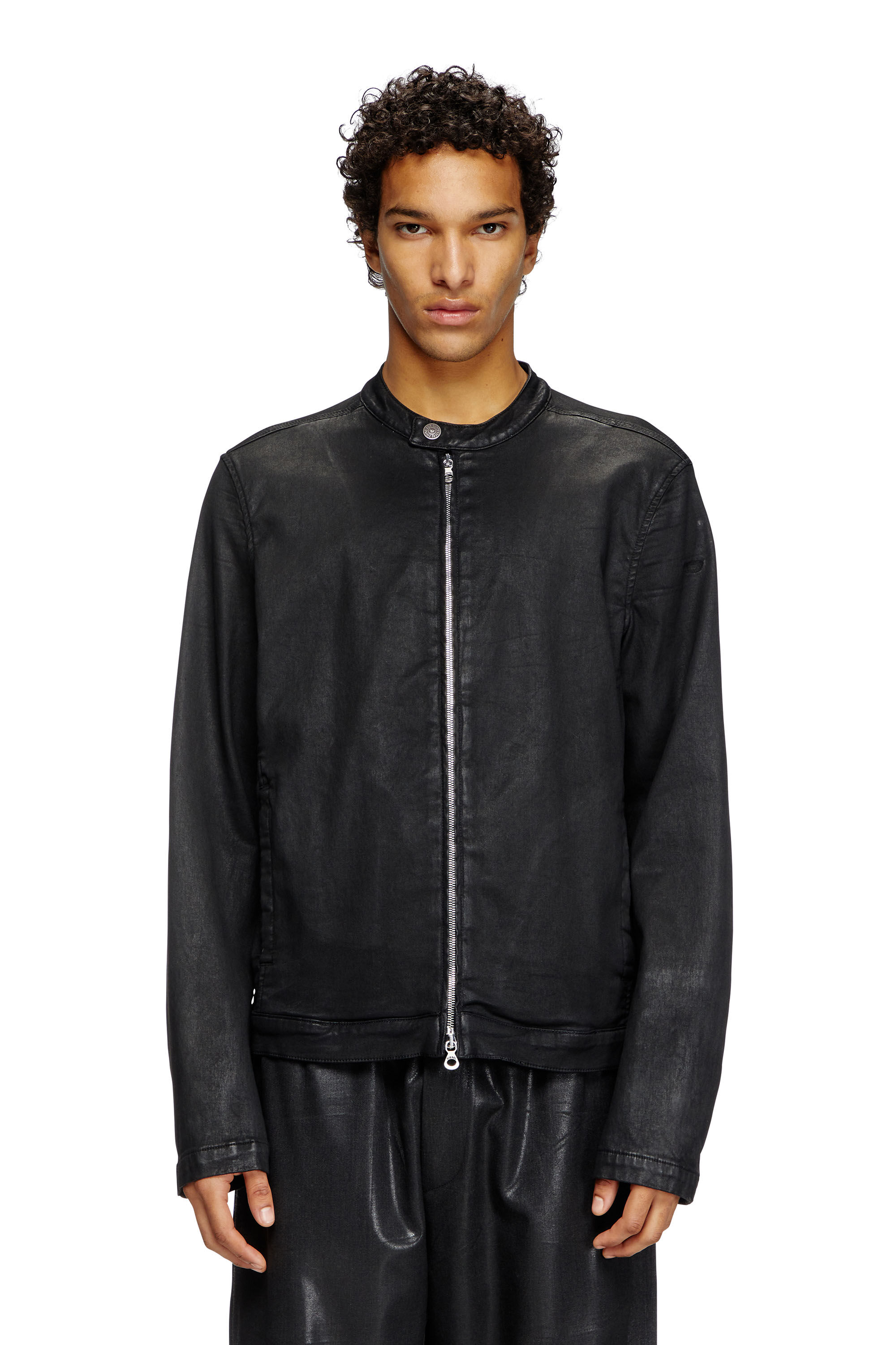 Diesel - D-GLORY JOGG, Chaqueta motera en JoggJeans recubierto Hombre in Negro - 3