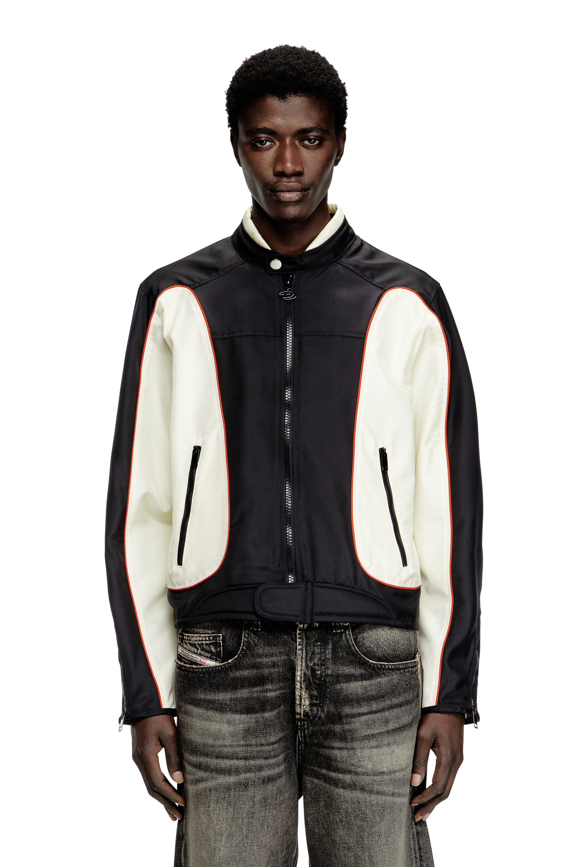 Men's Colour-block biker jacket with piping | Multicolor