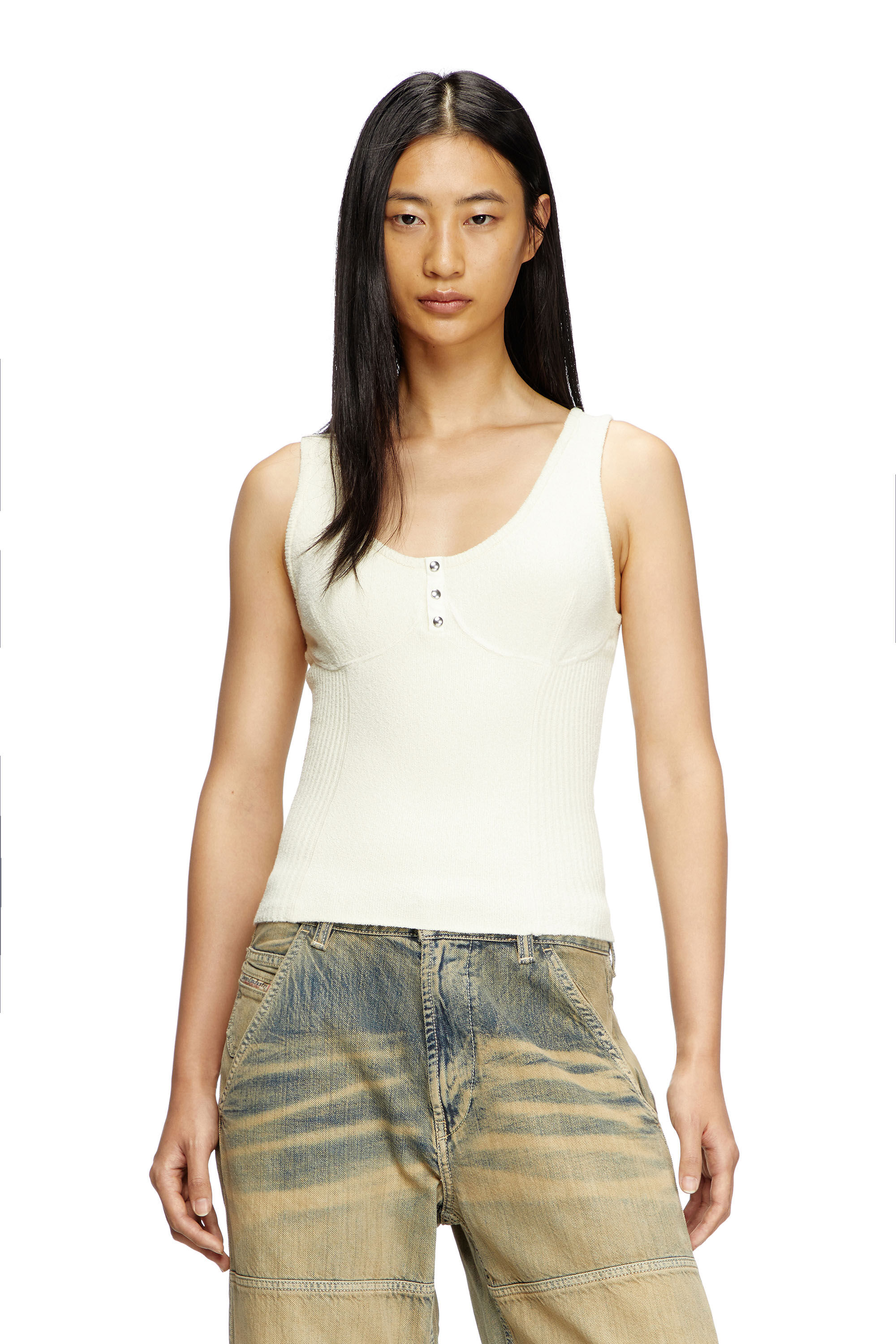 ★DIESEL★ M.Leanne Sleeveless T-Shirt Off White A169040QLAS Women's Knitted tank top with bustier-effect | White | Diesel
