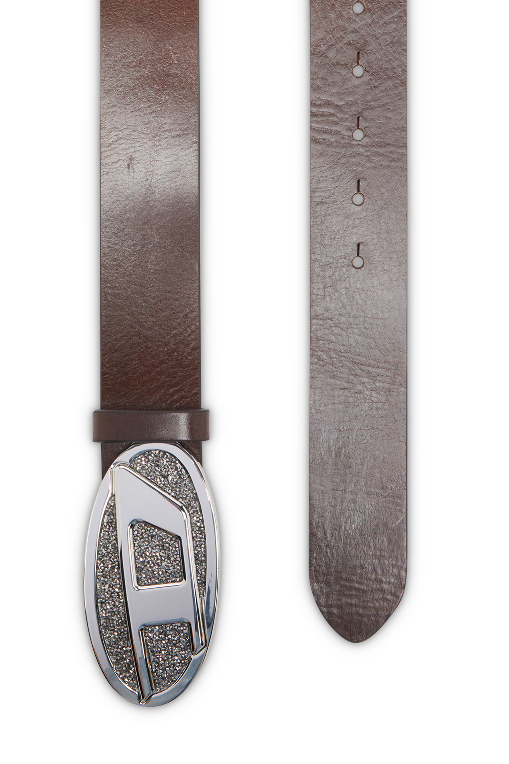 DIESEL☆ 4cm leather belt with rhinestone Oval D buckle Women's 4cm leather belt with rhinestone Oval D buckle