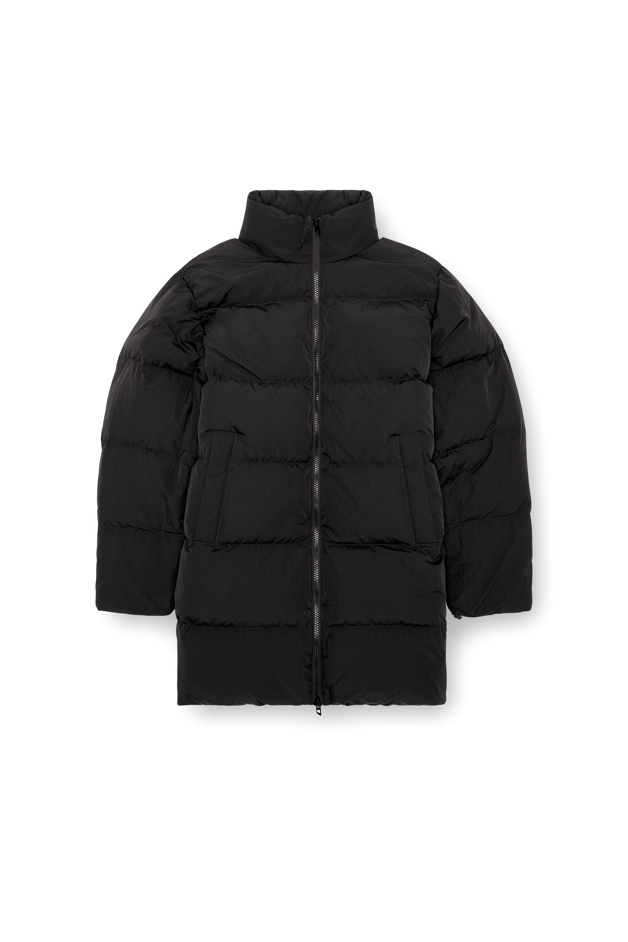 Diesel - W-RAVEEL-LONG, Man's Longline down jacket in crinkled nylon in Black - 2