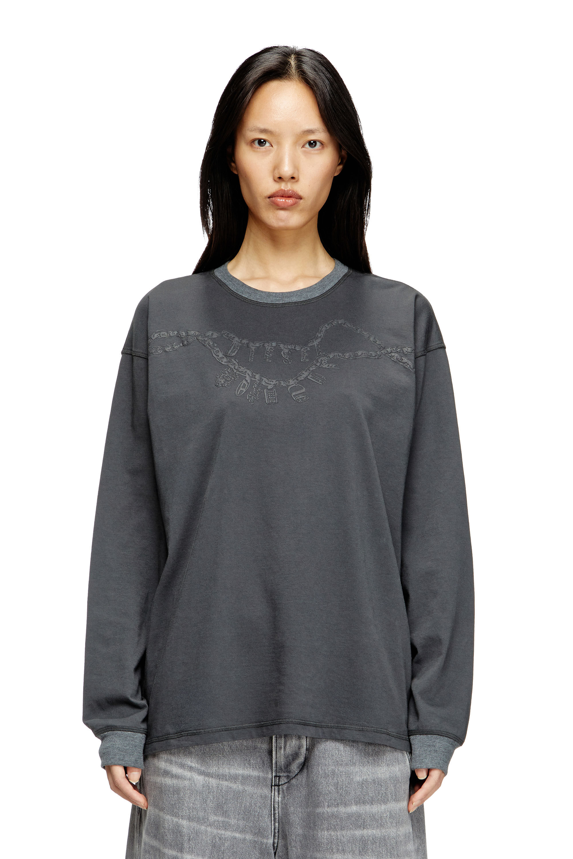Women's Long-sleeve T-shirt with charm necklace print | Grey