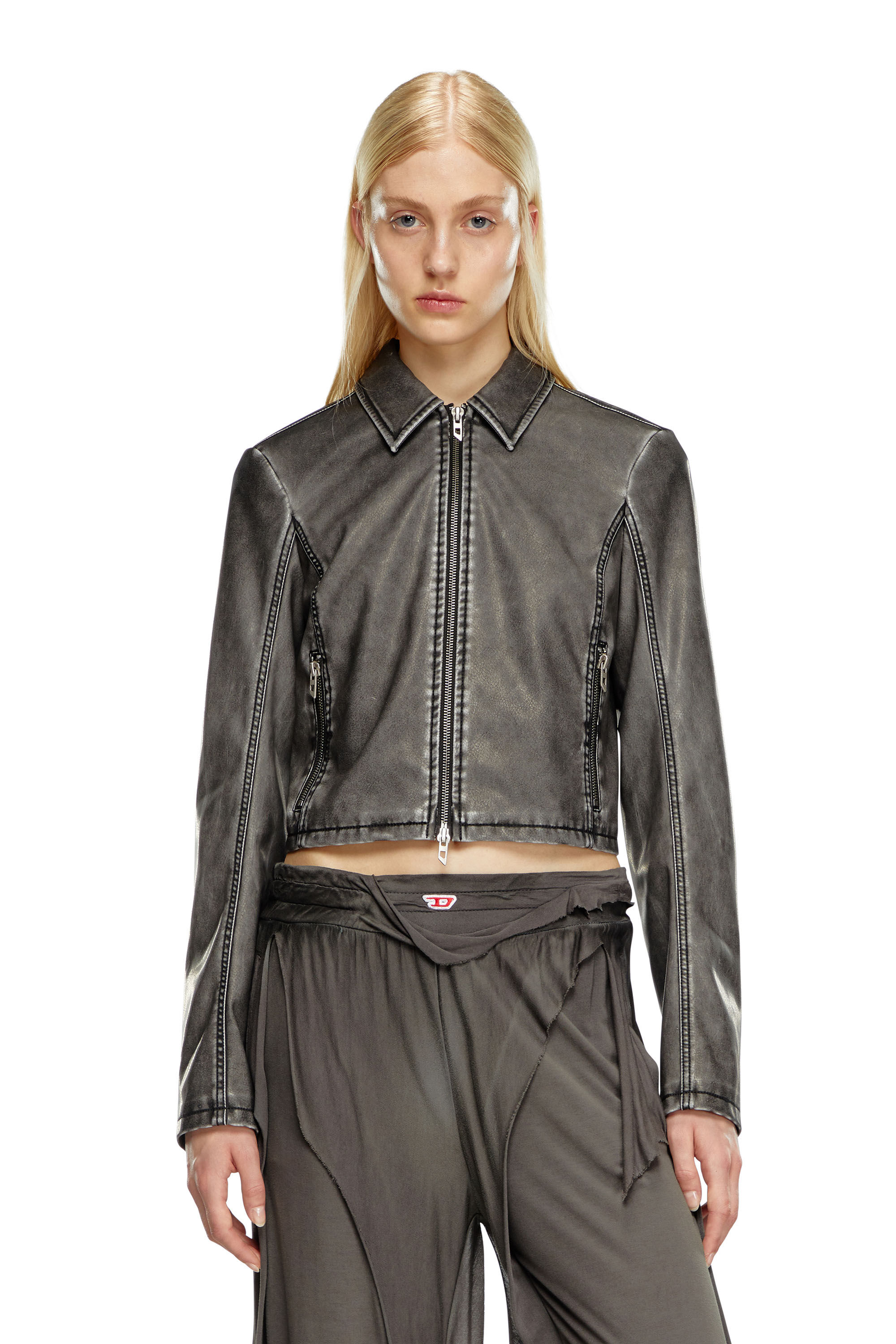 Diesel - G-OTA, Woman's Cropped jacket in washed tech fabric in Black - 3