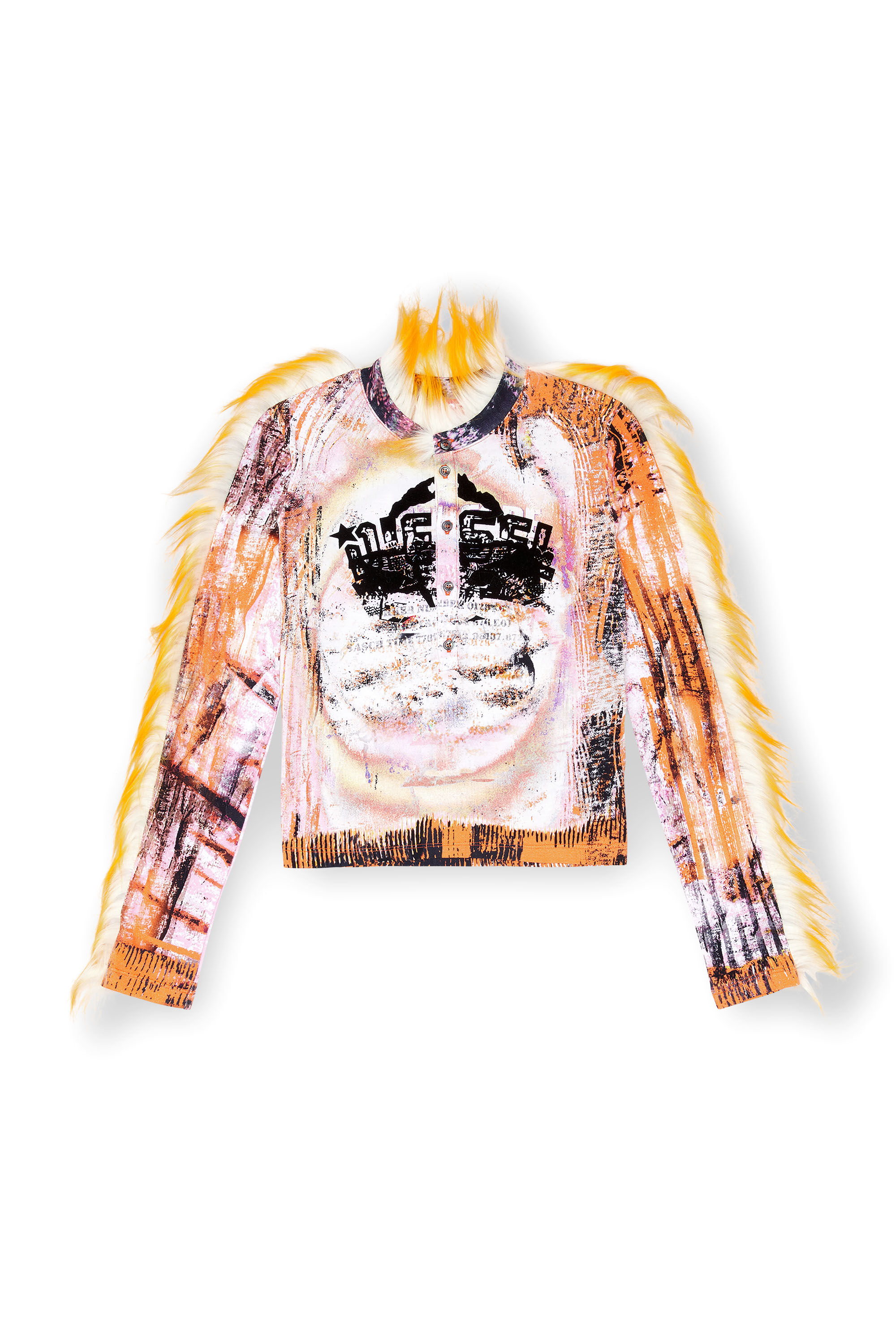 Diesel - T-ASTRIS, Woman's Cropped Henley top with fuzzy trims in White/Orange - 2