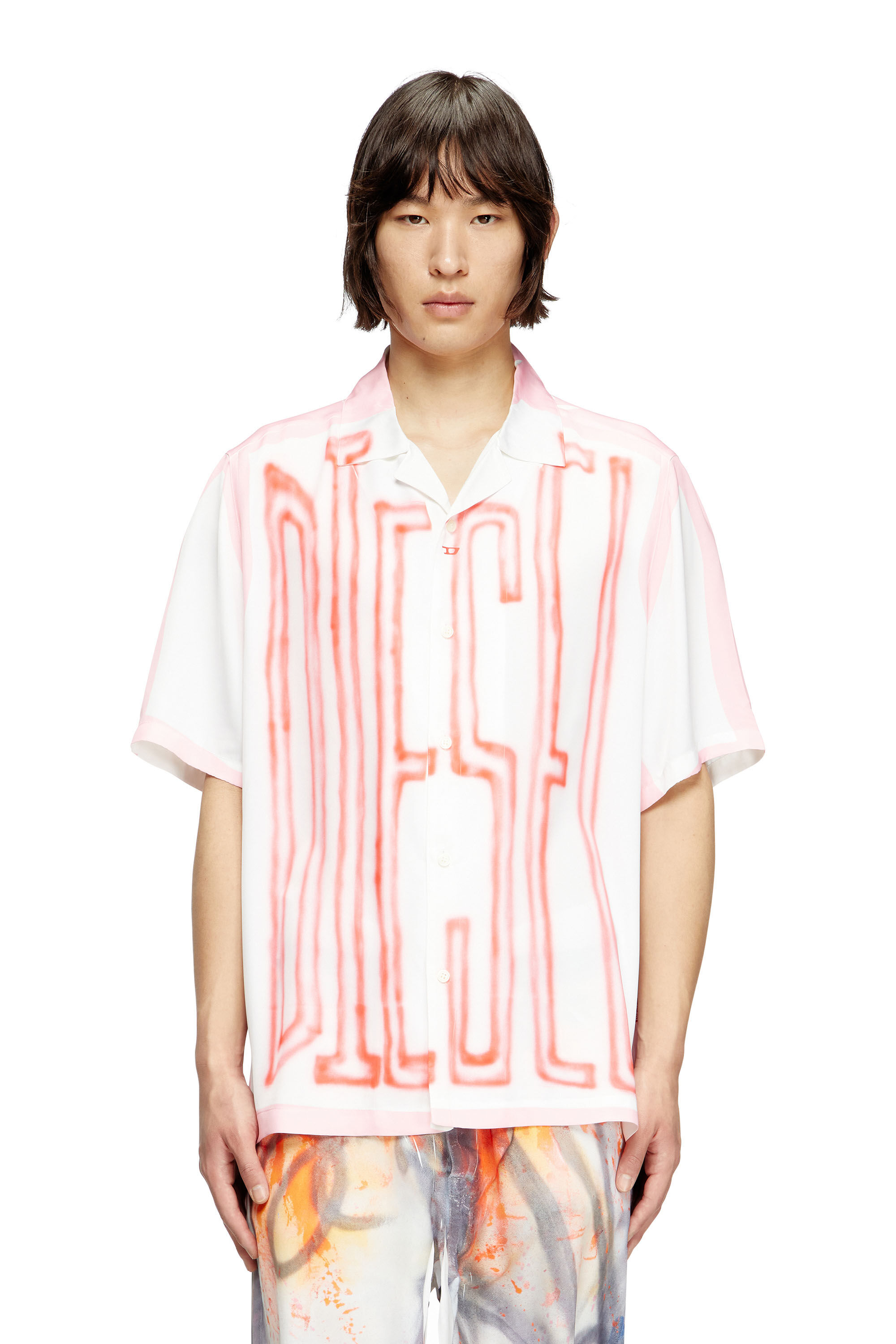 Diesel - C-PAROSHORT-GRAFFITI-FRA, Camisa de bolos de satén con logotipo graffiti Unisex in Multicolor - 3