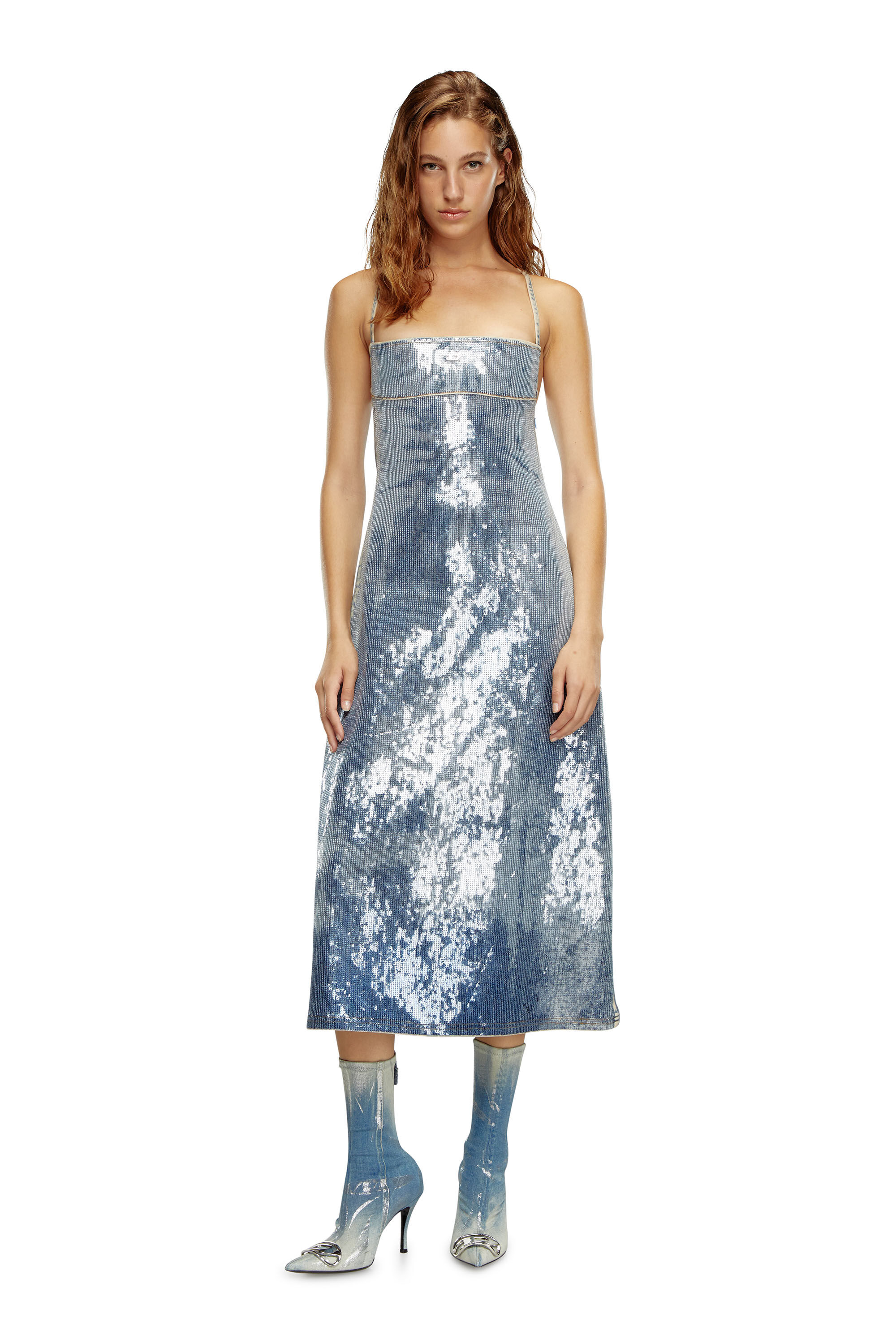 Blue denim midi dress new arrivals