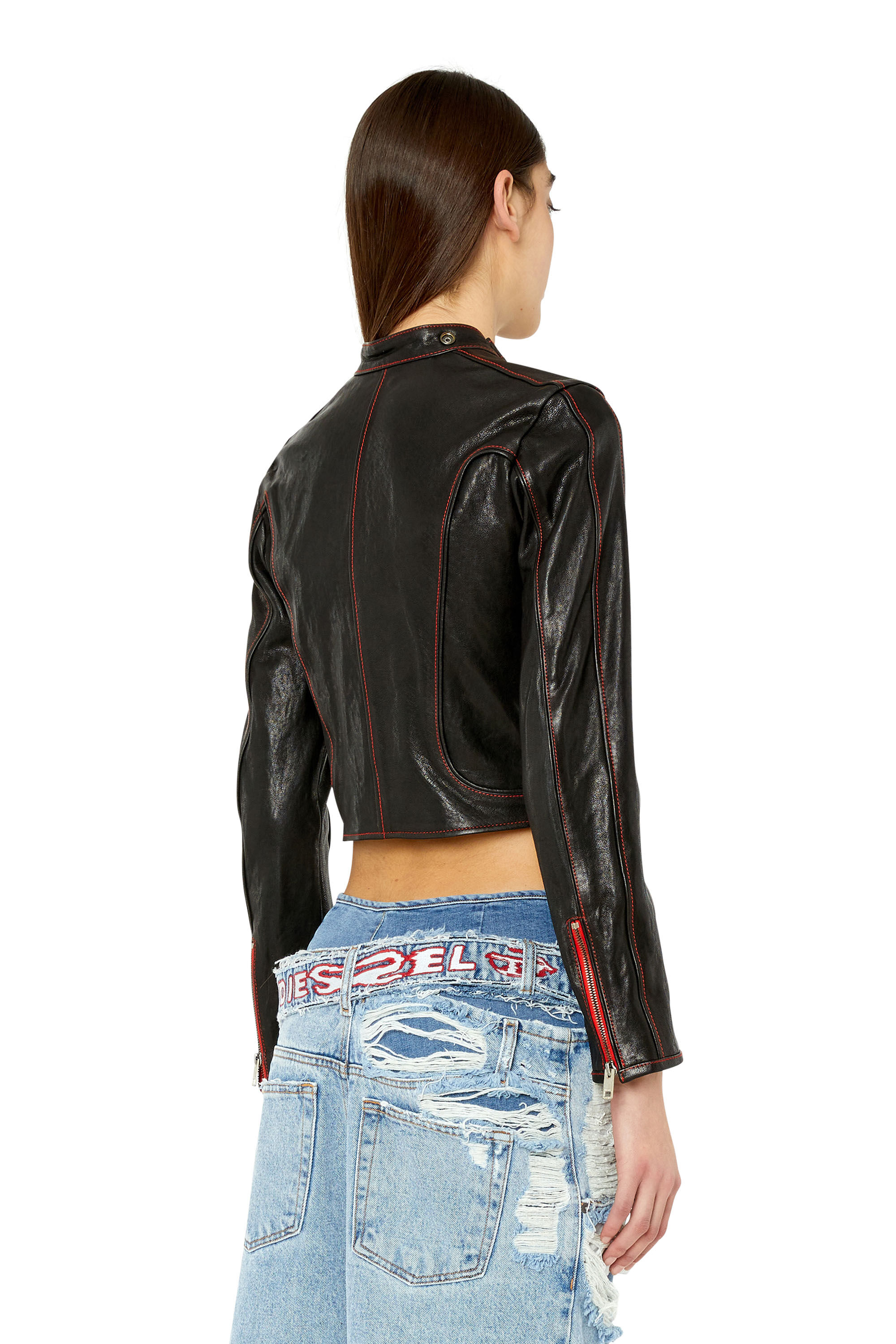 L-FOX-A Woman: Leather biker jacket with contrast details