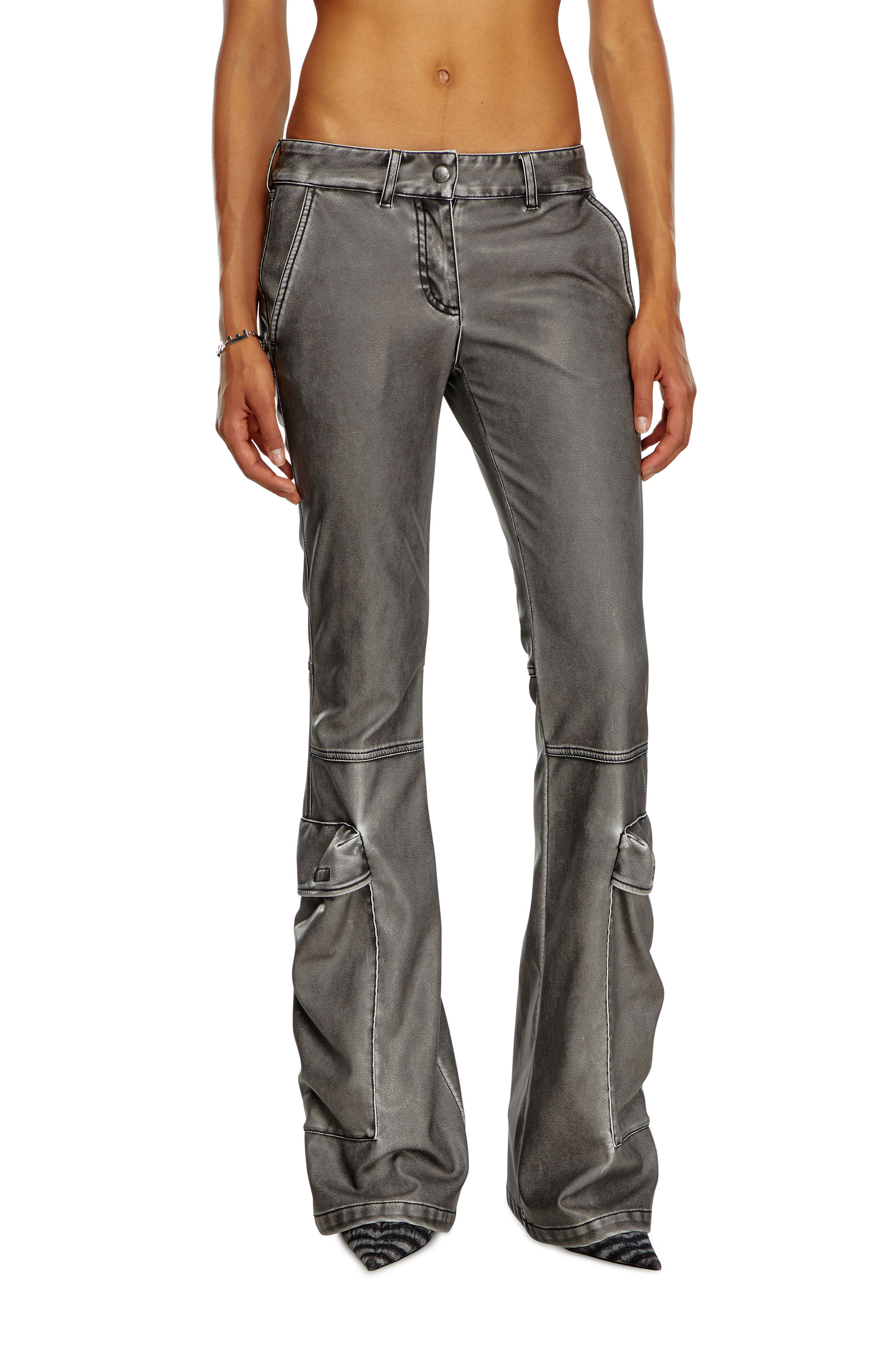 Women s Bootcut trousers in washed tech fabric Black Diesel