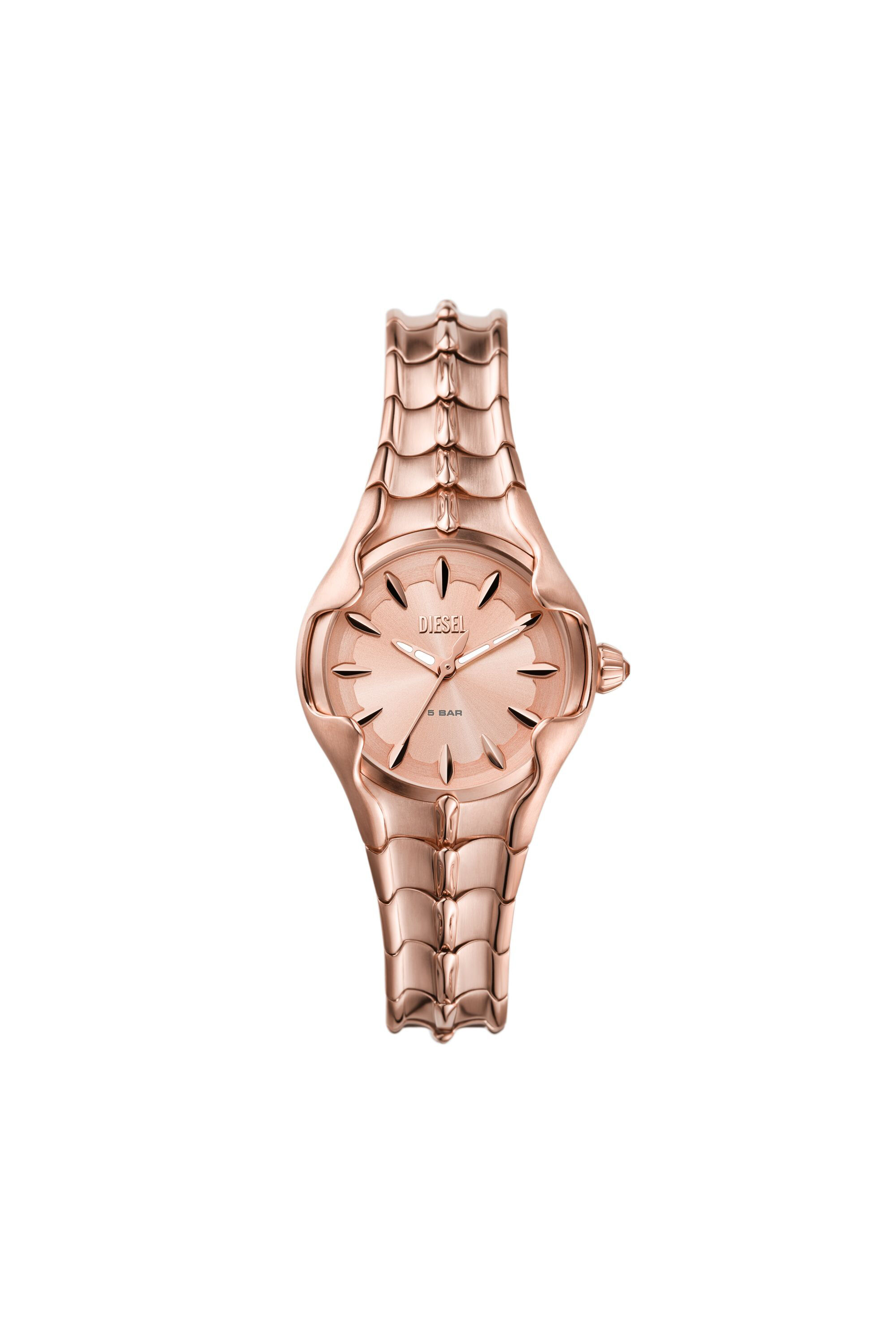 Reloj Vert de acero inoxidable en tono dorado rosa con movimiento de tres agujas Mujer Rosa Diesel