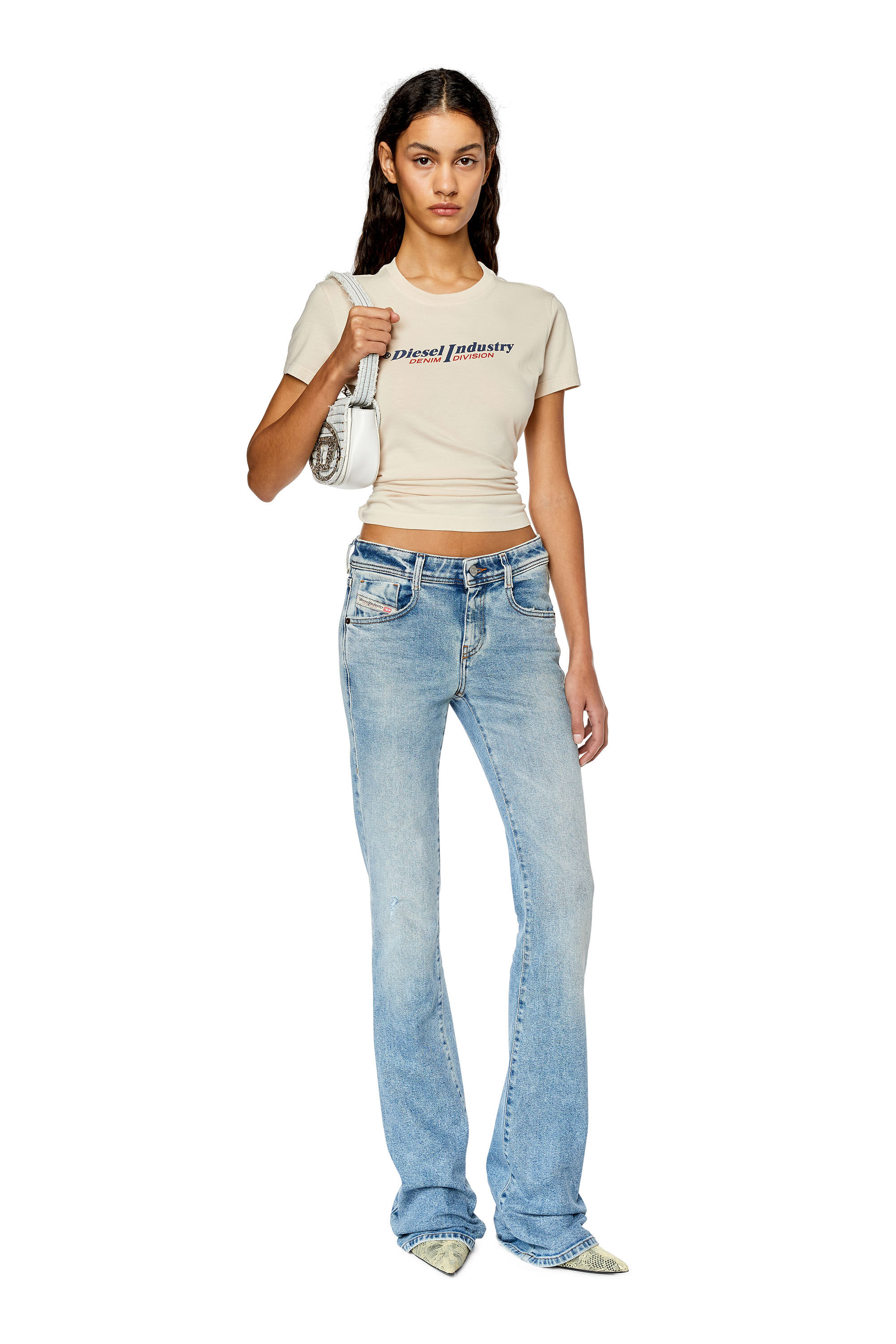 Diesel - T-SLI-IND, Woman's T-shirt with Diesel Industry print in Face Powder - 1