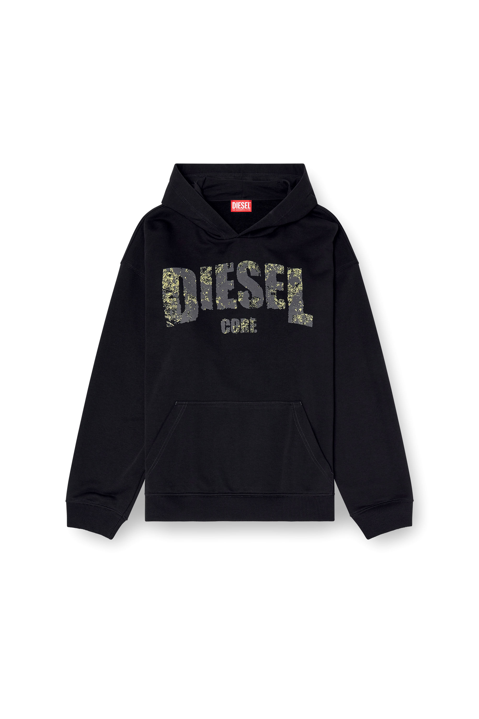 Diesel - S-BOXT-HOOD-R13, Sudadera con capucha y estampado del logotipo con efecto destruido Hombre in Negro - 2
