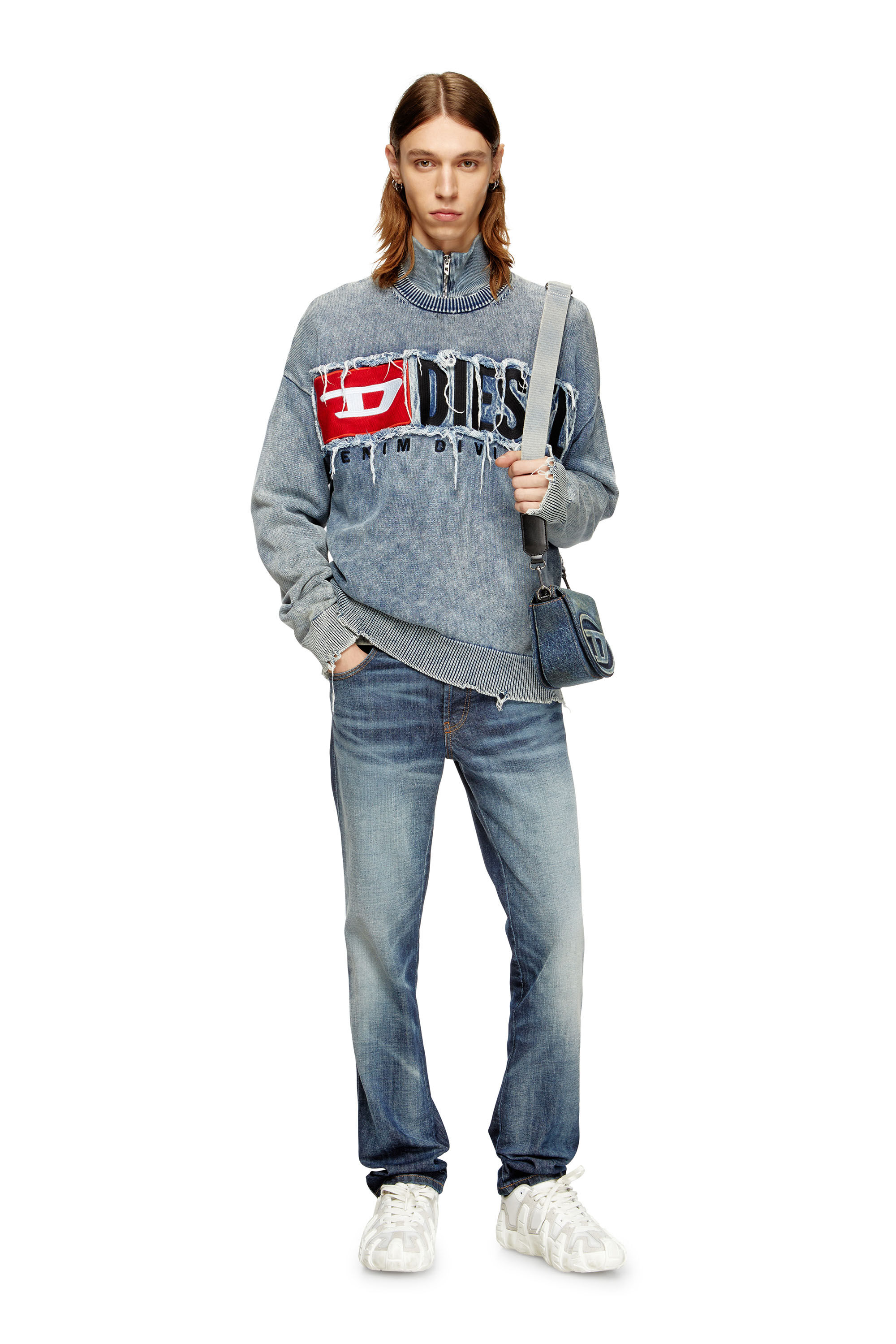 Diesel - K-FRONZI, Jersey de algodón con parche de logotipo de denim Hombre in Azul marino - 1